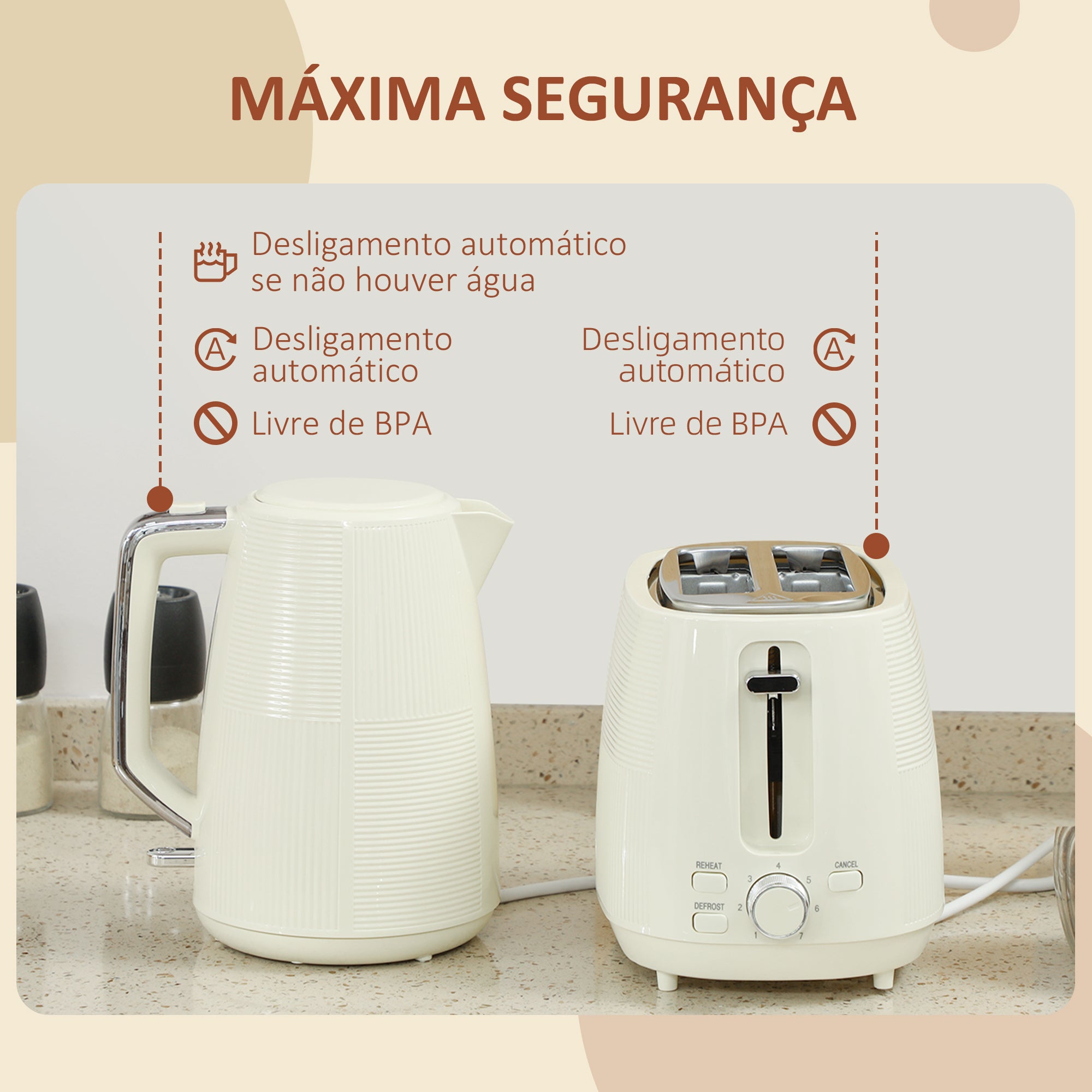 Conjunto de Torradeira e Jarro Elétrico – 20,4x15,6x23,3 cm – Creme – PP e aço inoxidável