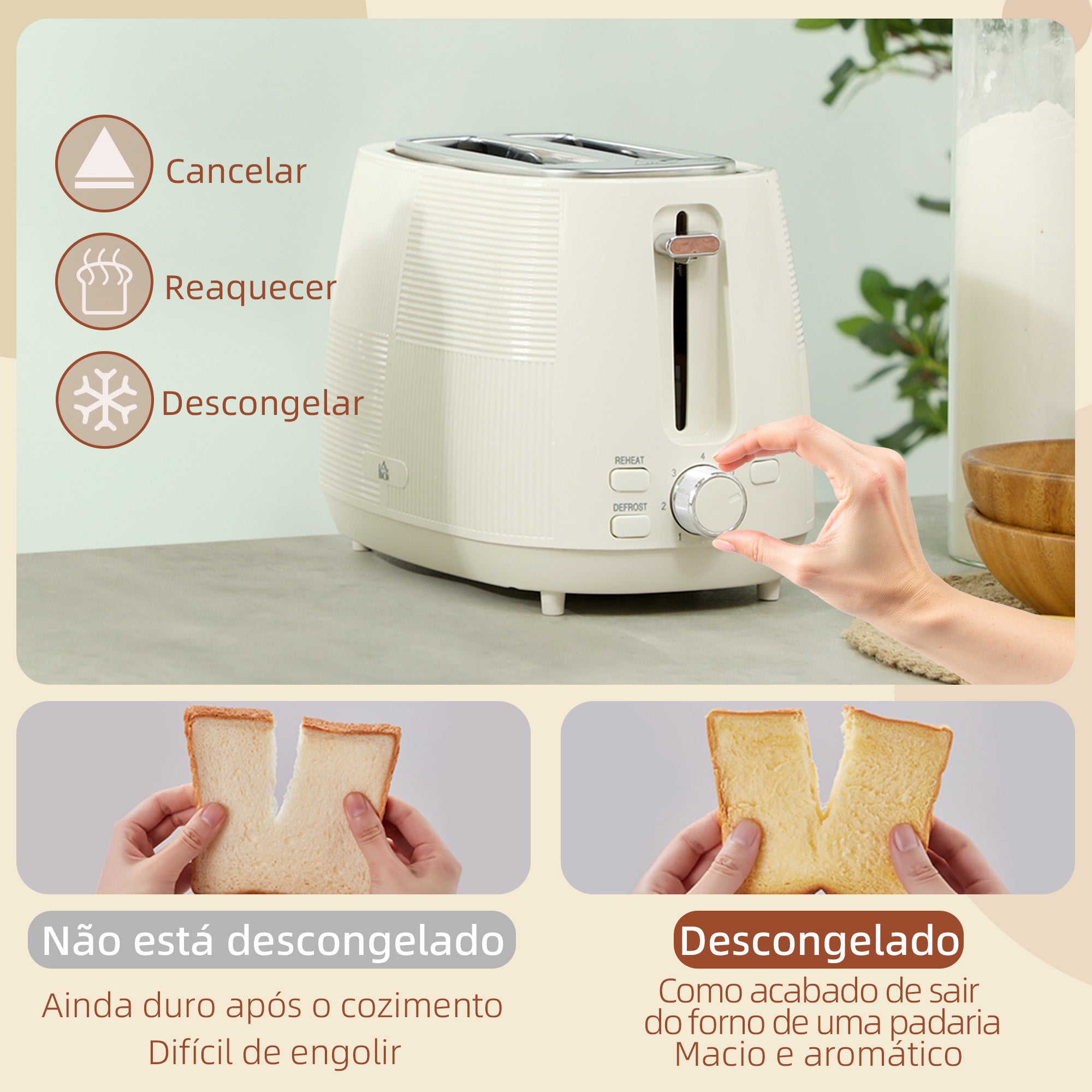 Conjunto de Torradeira e Jarro Elétrico – 20,4x15,6x23,3 cm – Creme – PP e aço inoxidável