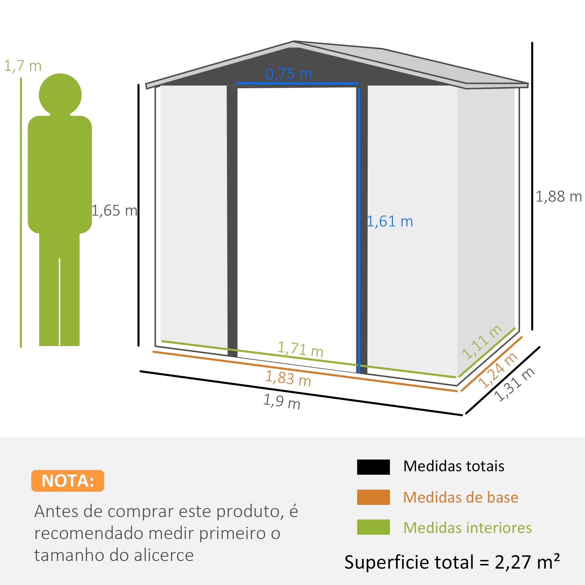 Abrigo de Jardim Carvalho 190x132x187 cm - Armazenamento e Ventilação