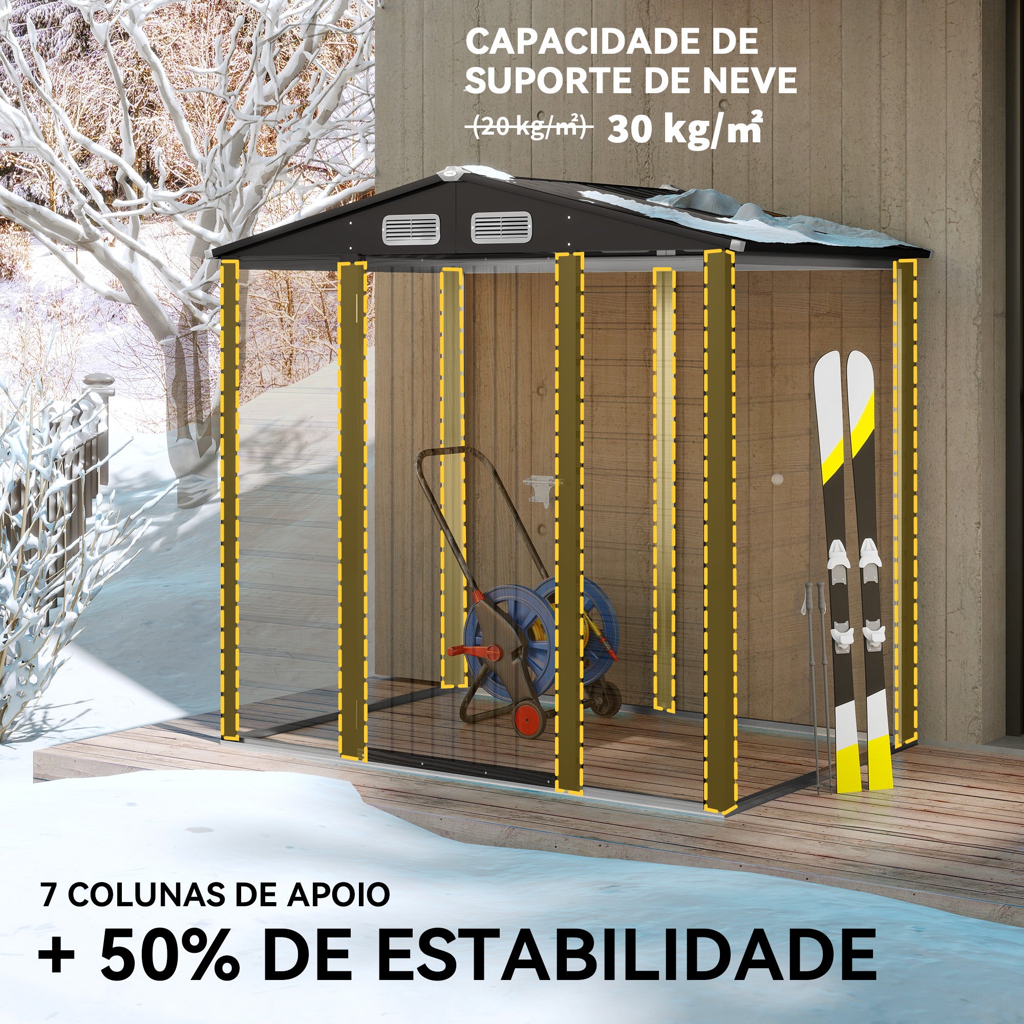 Abrigo de Jardim Carvalho 190x132x187 cm - Armazenamento e Ventilação