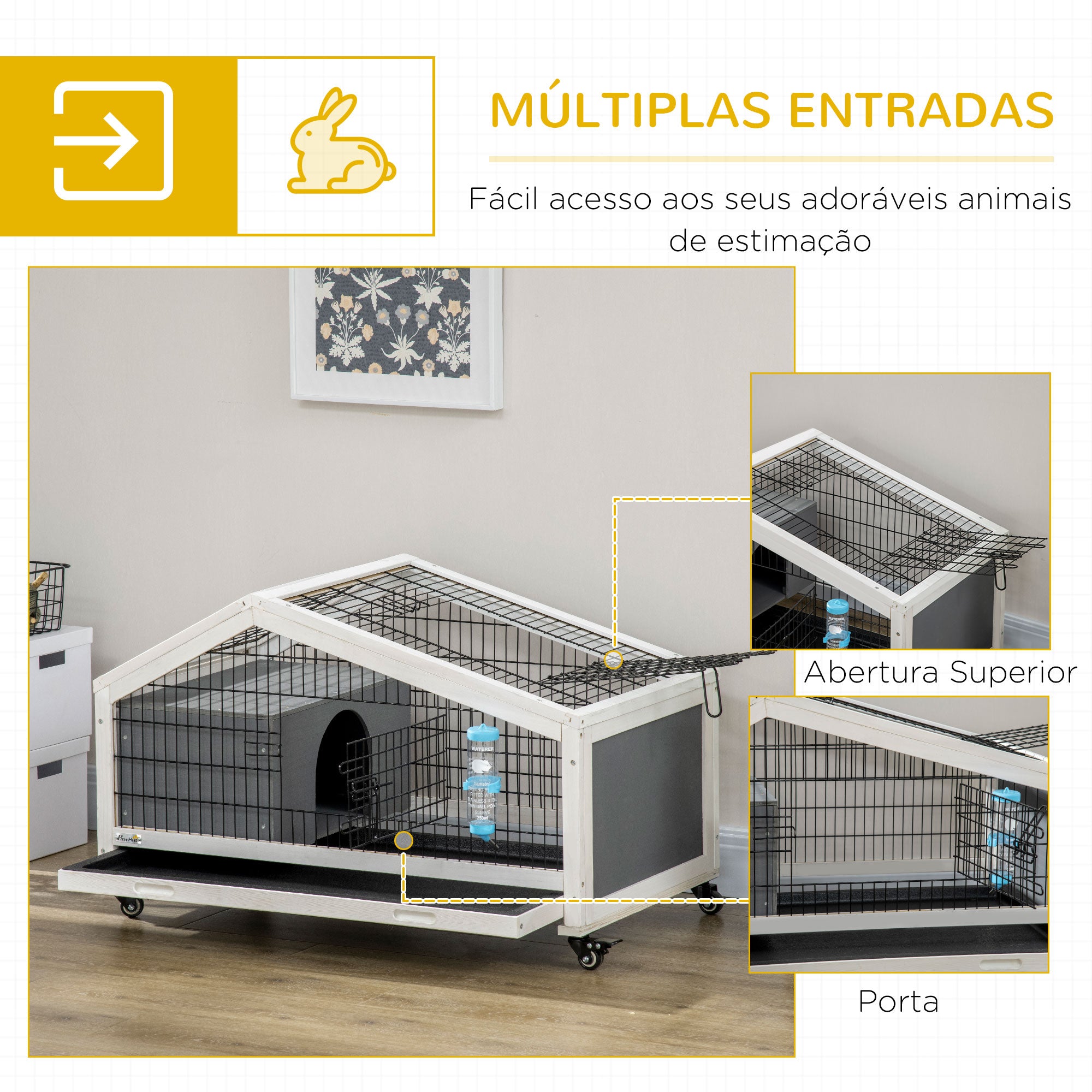 Coelheira de Madeira com Rodas 90x53x55 cm - Cinza Escuro