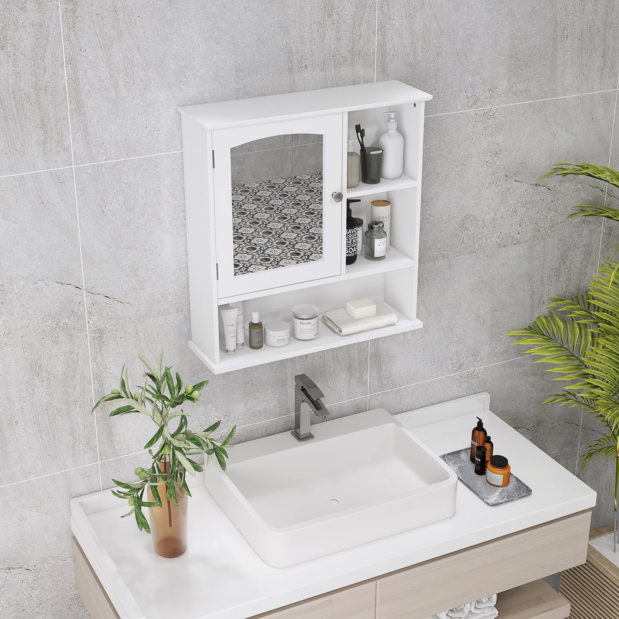 Gabinete de Banheiro com Espelho e Prateleiras 60x18x63 cm - Branco