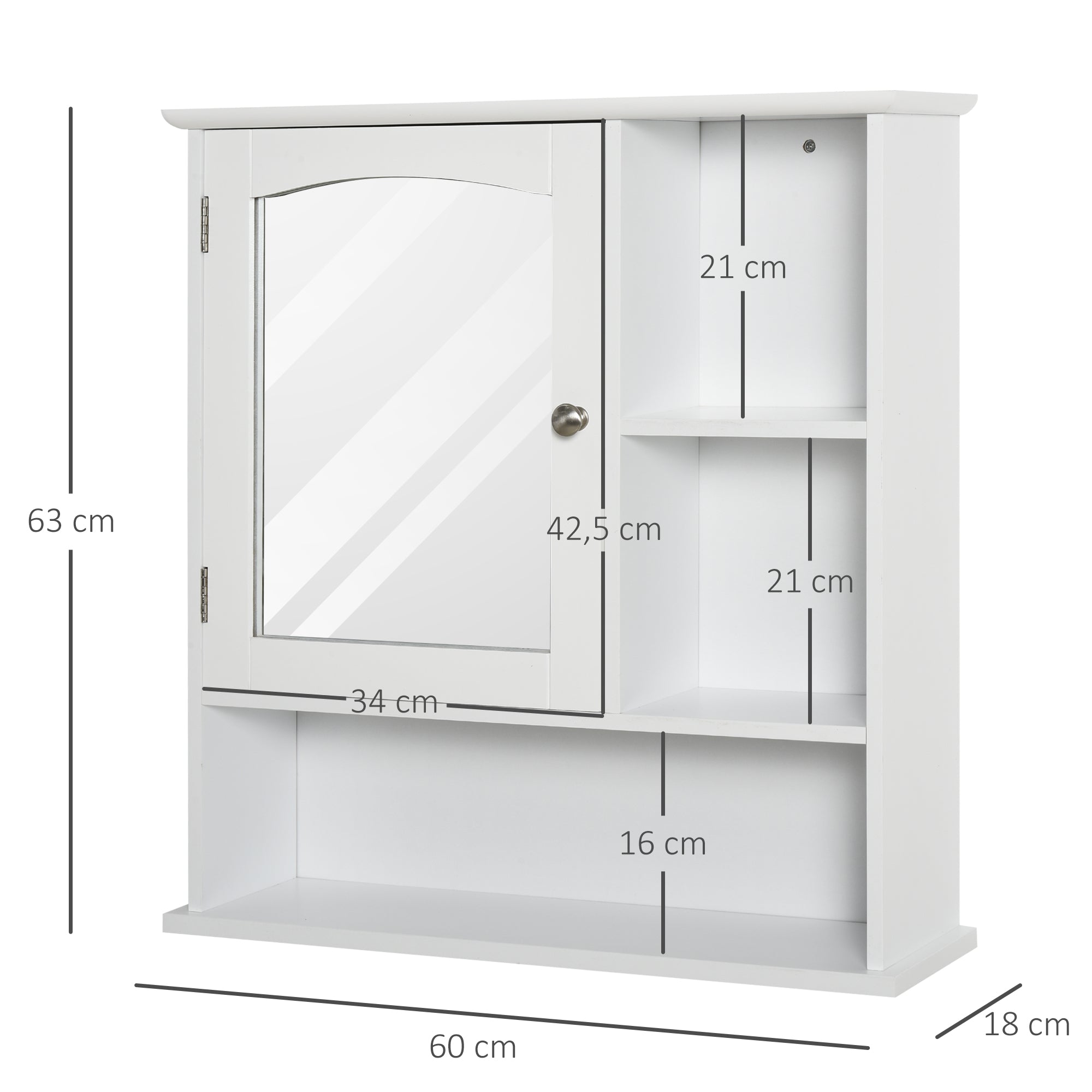 Gabinete de Banheiro com Espelho e Prateleiras 60x18x63 cm - Branco