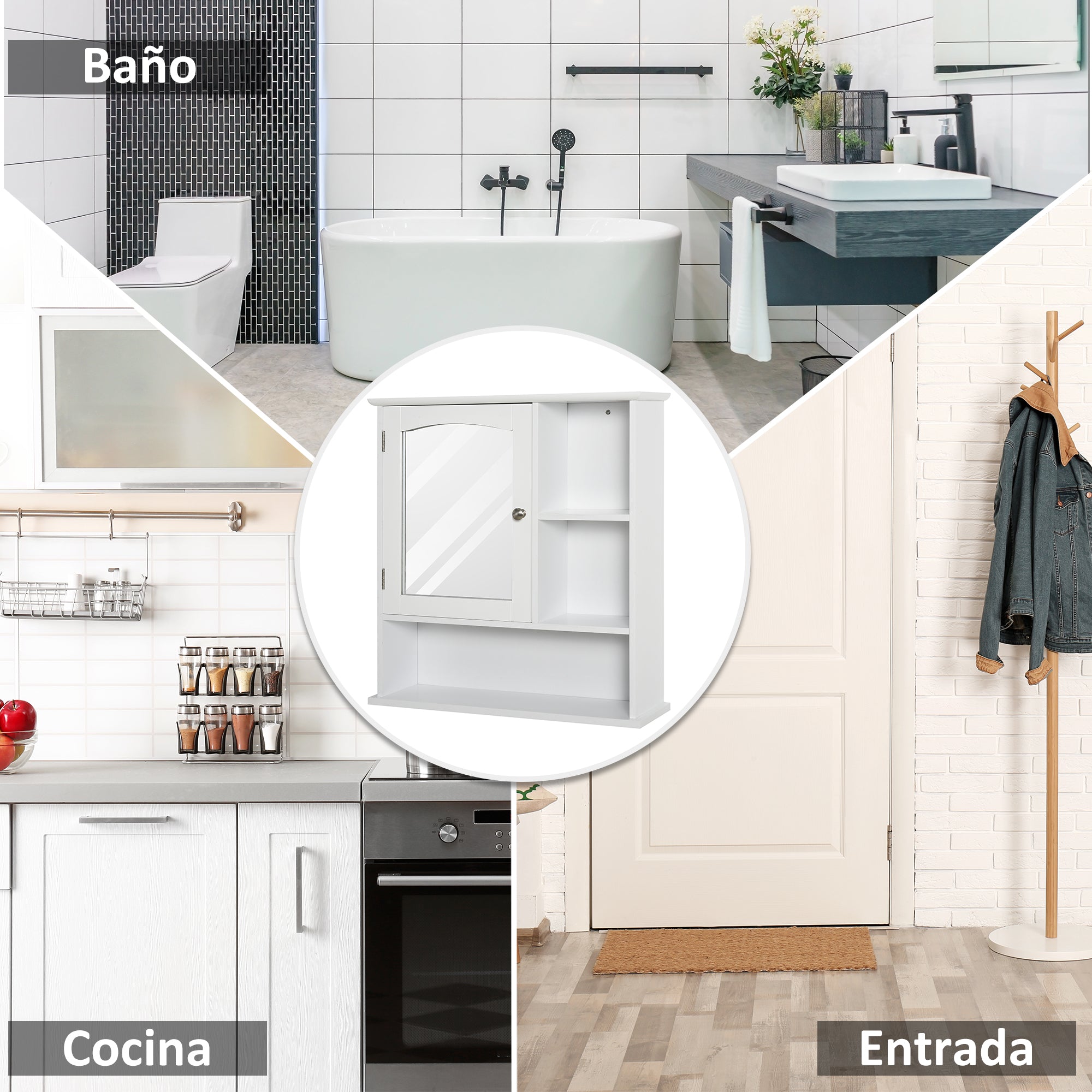 Gabinete de Banheiro com Espelho e Prateleiras 60x18x63 cm - Branco