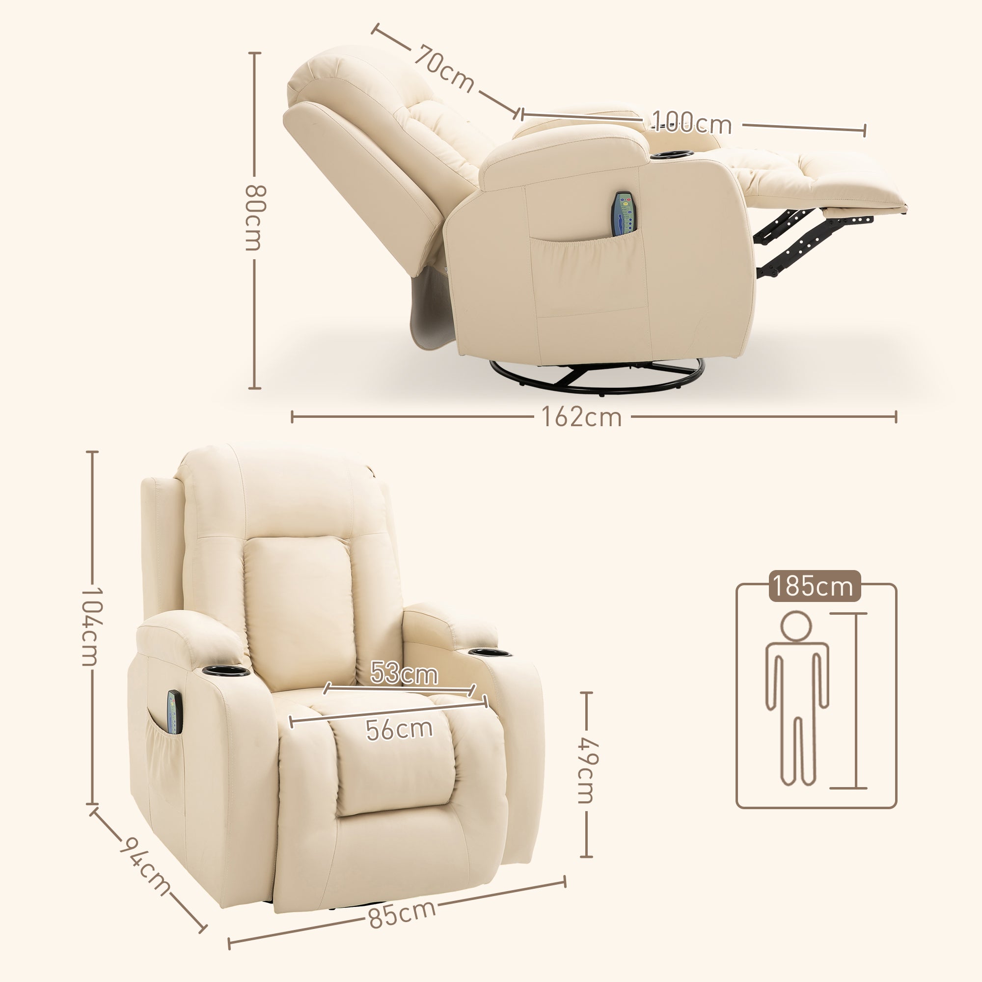 Poltrona Reclinável com Massagem 85x94x104 cm - Cor Creme