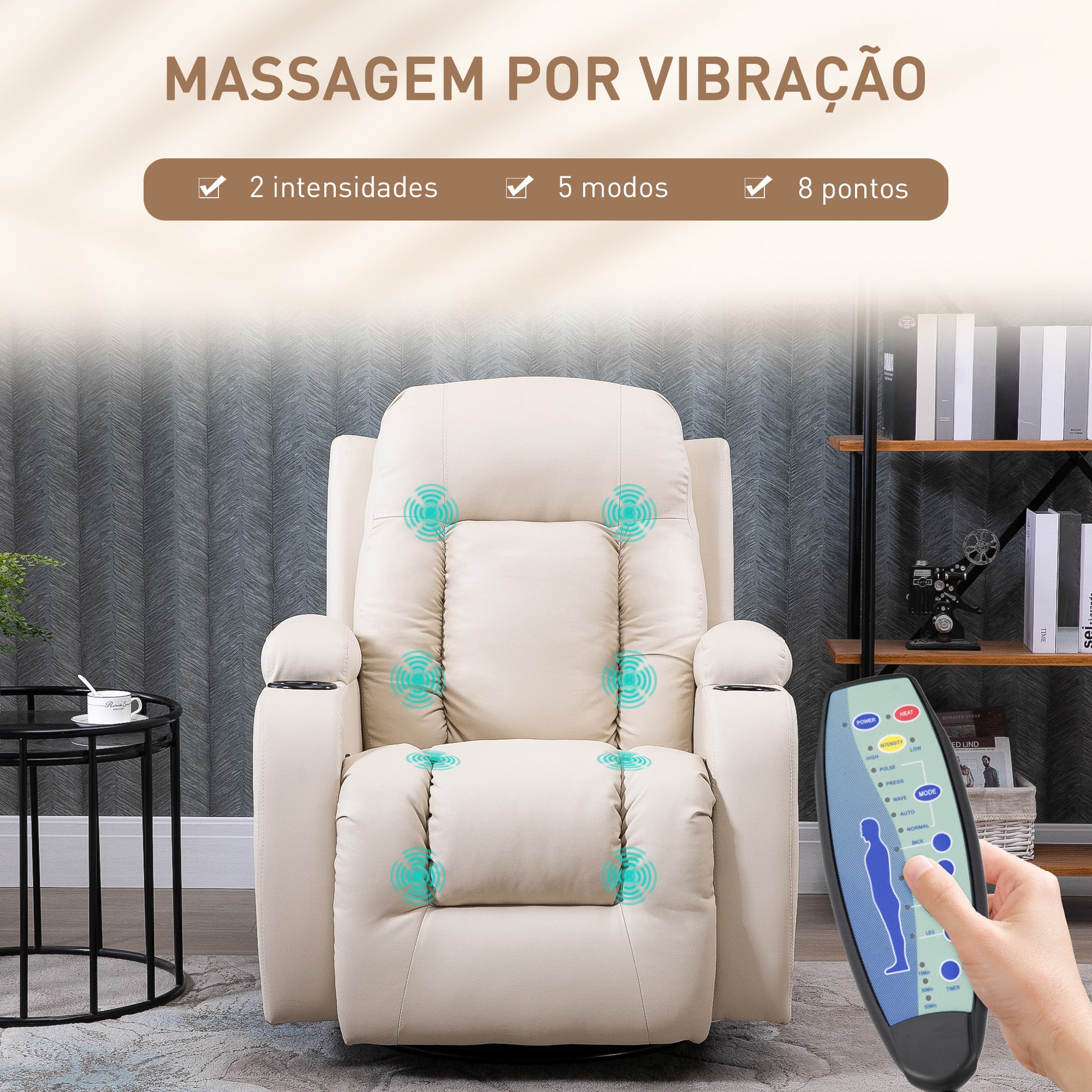 Poltrona Reclinável com Massagem 85x94x104 cm - Cor Creme