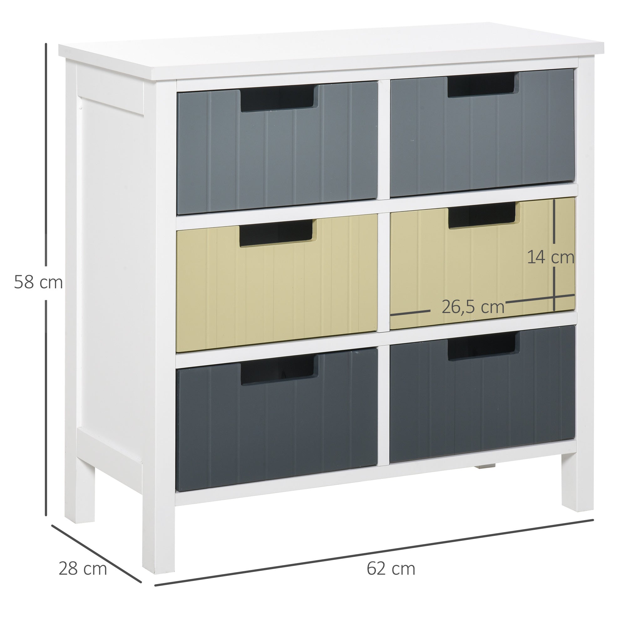 Cómoda de Madeira – 60x28x58cm – Branco, Cinza Escuro, Cinza Claro e Bege – MDF