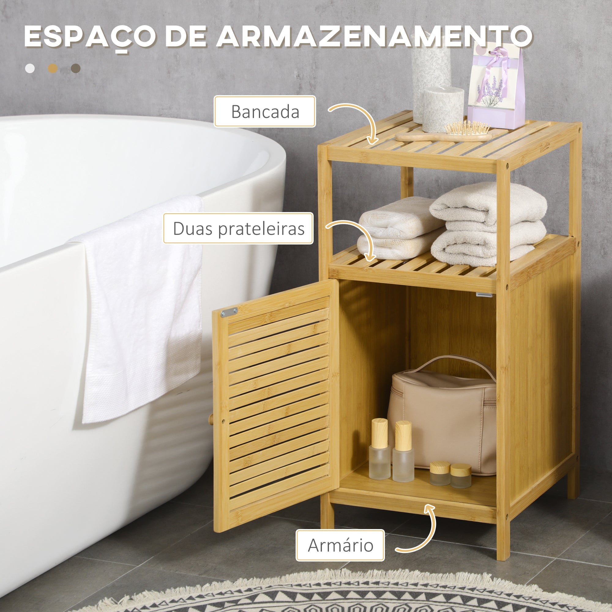Estante Casa de Banho em Bambu Cor de Madeira Natural 33x36,5x67 cm