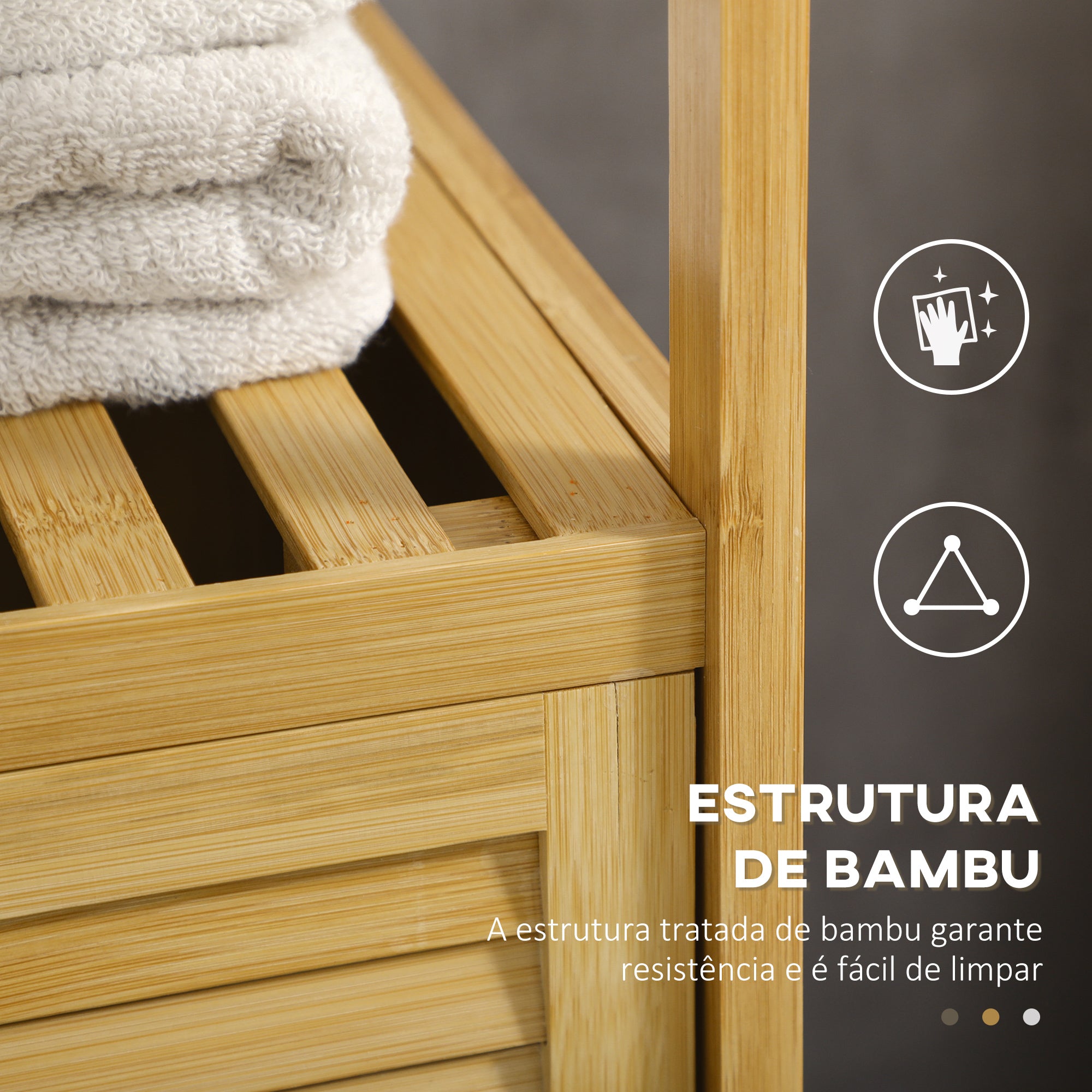 Estante Casa de Banho em Bambu Cor de Madeira Natural 33x36,5x67 cm