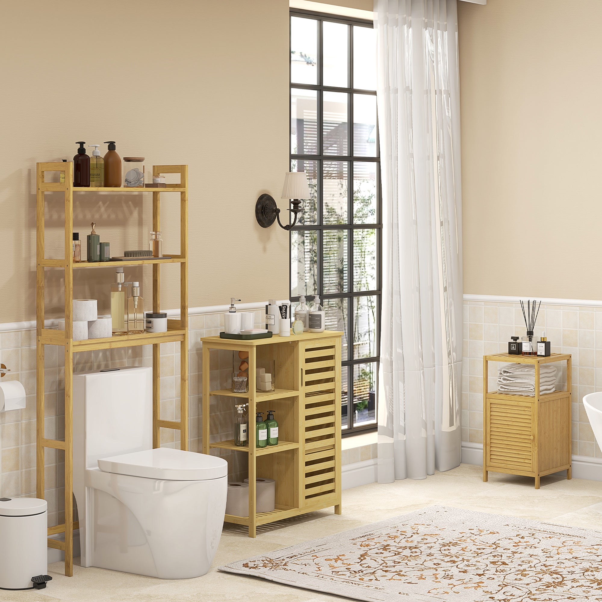 Estante Casa de Banho em Bambu Cor de Madeira Natural 33x36,5x67 cm