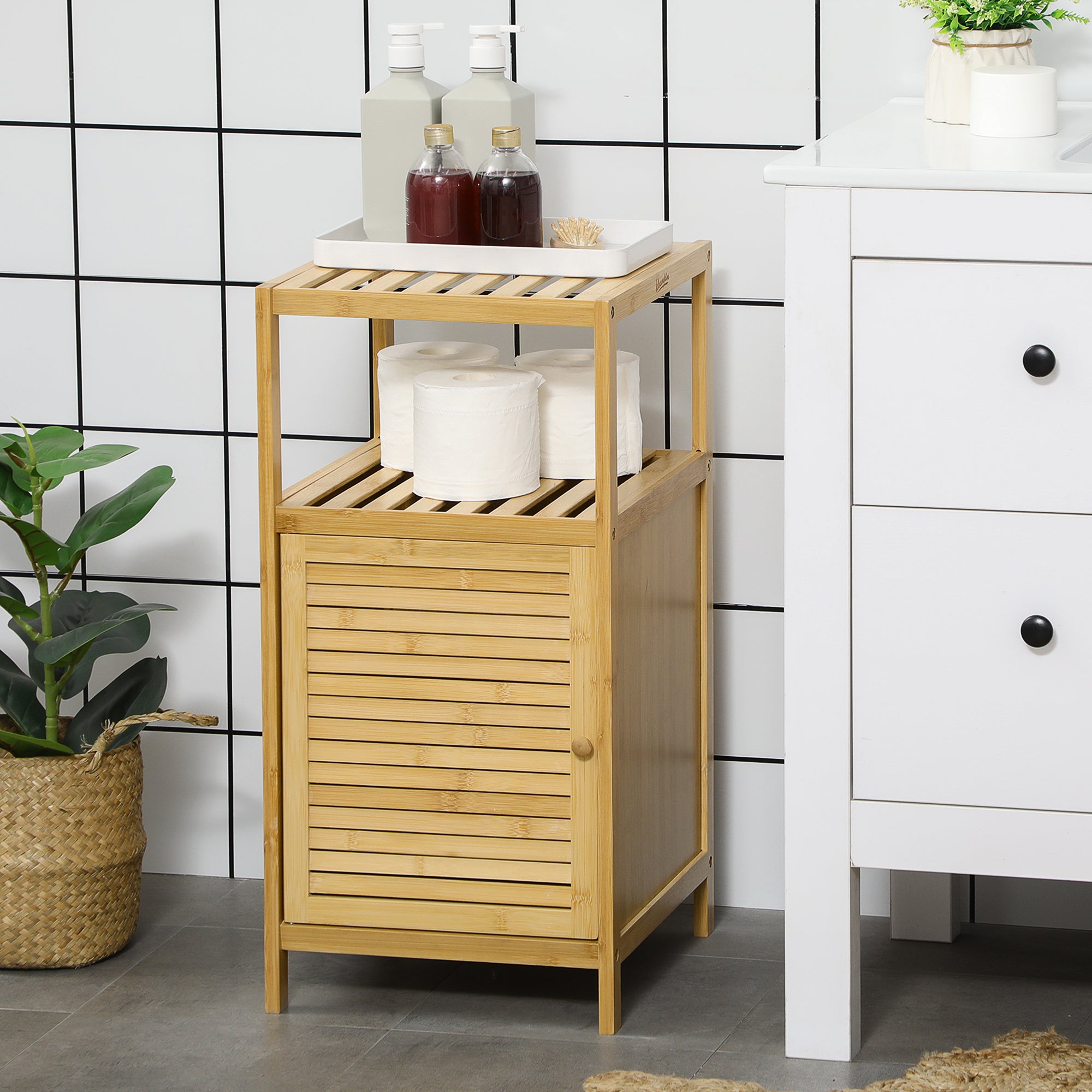 Estante Casa de Banho em Bambu Cor de Madeira Natural 33x36,5x67 cm