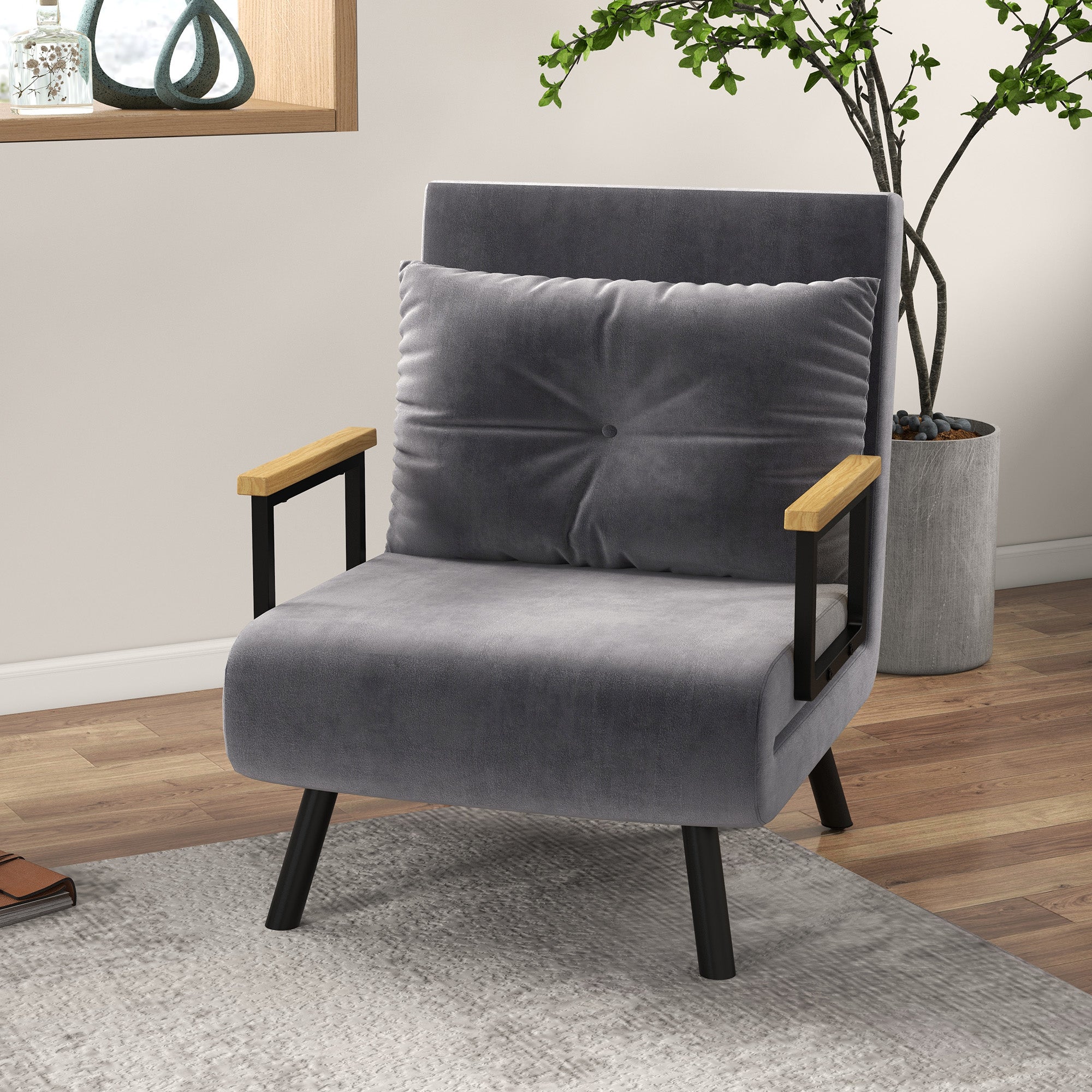 Poltrona Convertível em Cama Dobrável 3 em 1 - Cinzento 63x73x81 cm