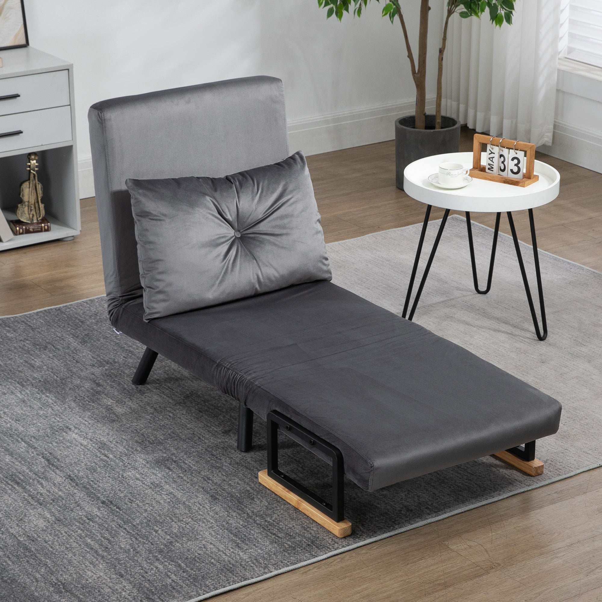 Poltrona Convertível em Cama Dobrável 3 em 1 - Cinzento 63x73x81 cm