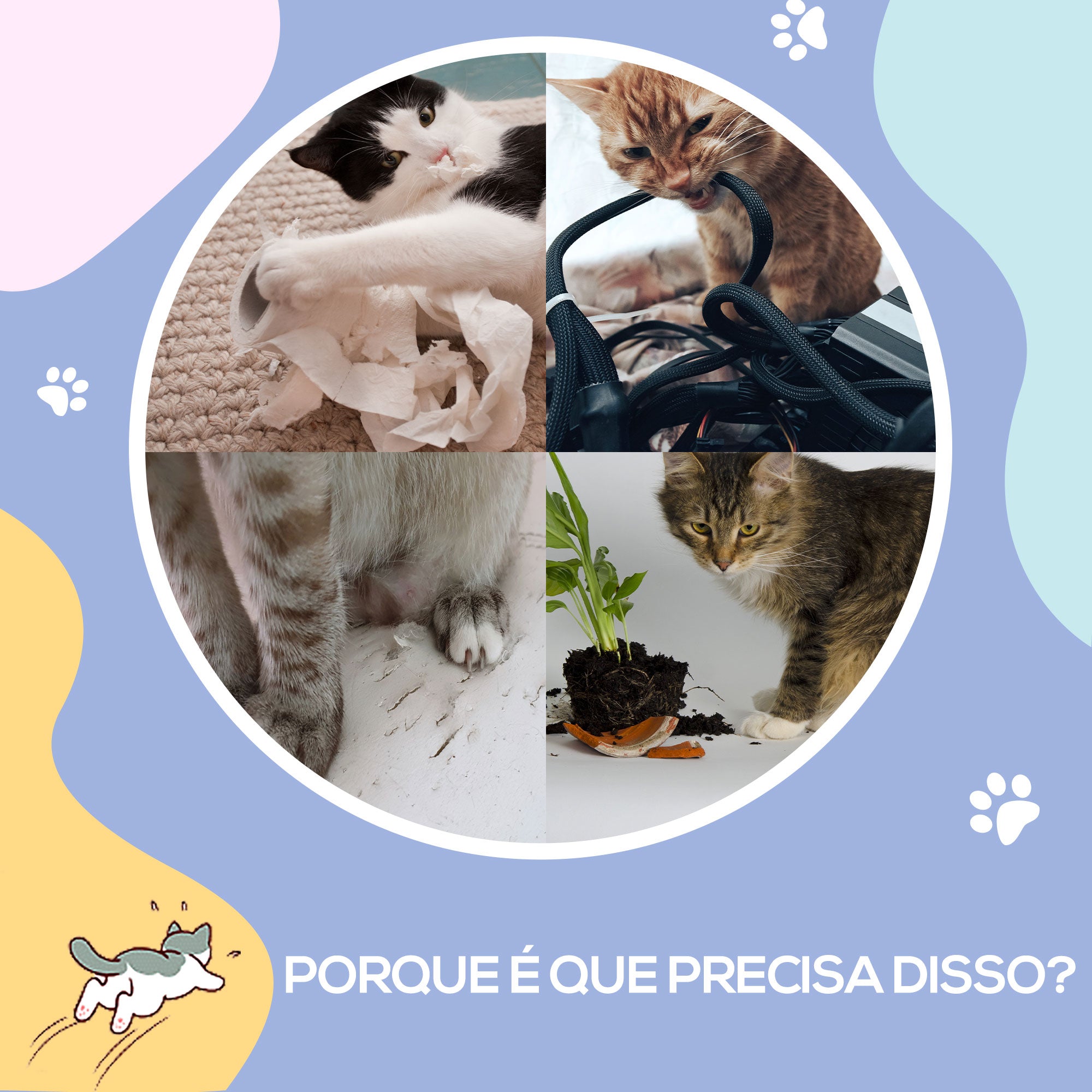 Túnel para Gatos com Bola Suspensa - 98x30x30 cm - Creme e Cinza