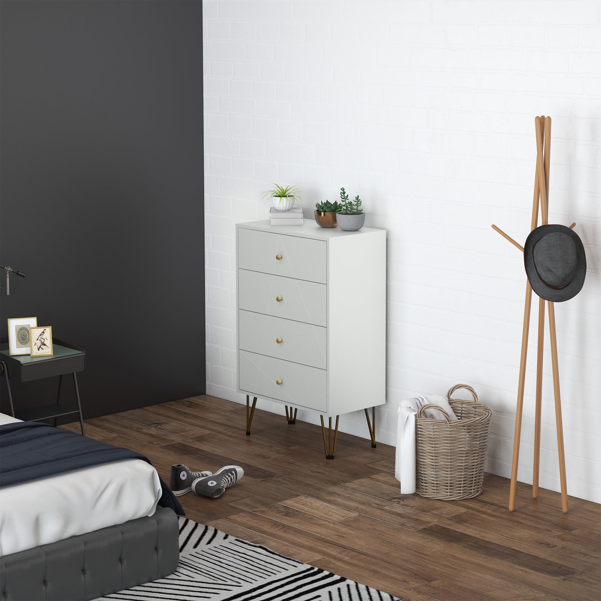 Cómoda Moderna de Madeira 4 Gavetas 60x40x100 cm Branco