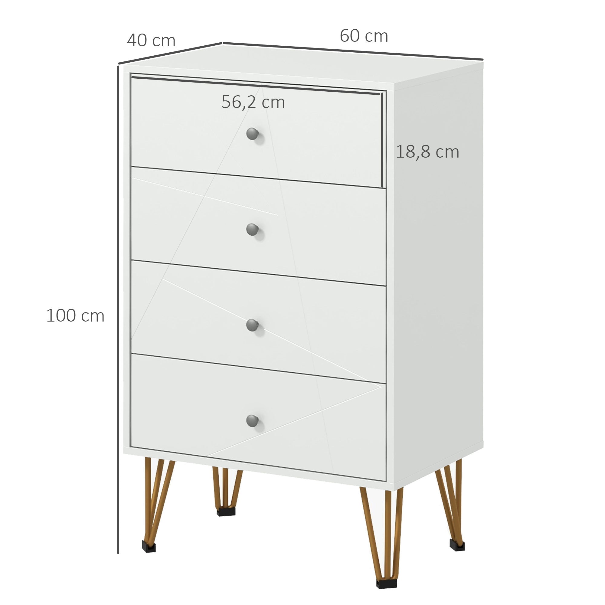 Cómoda Moderna de Madeira 4 Gavetas 60x40x100 cm Branco