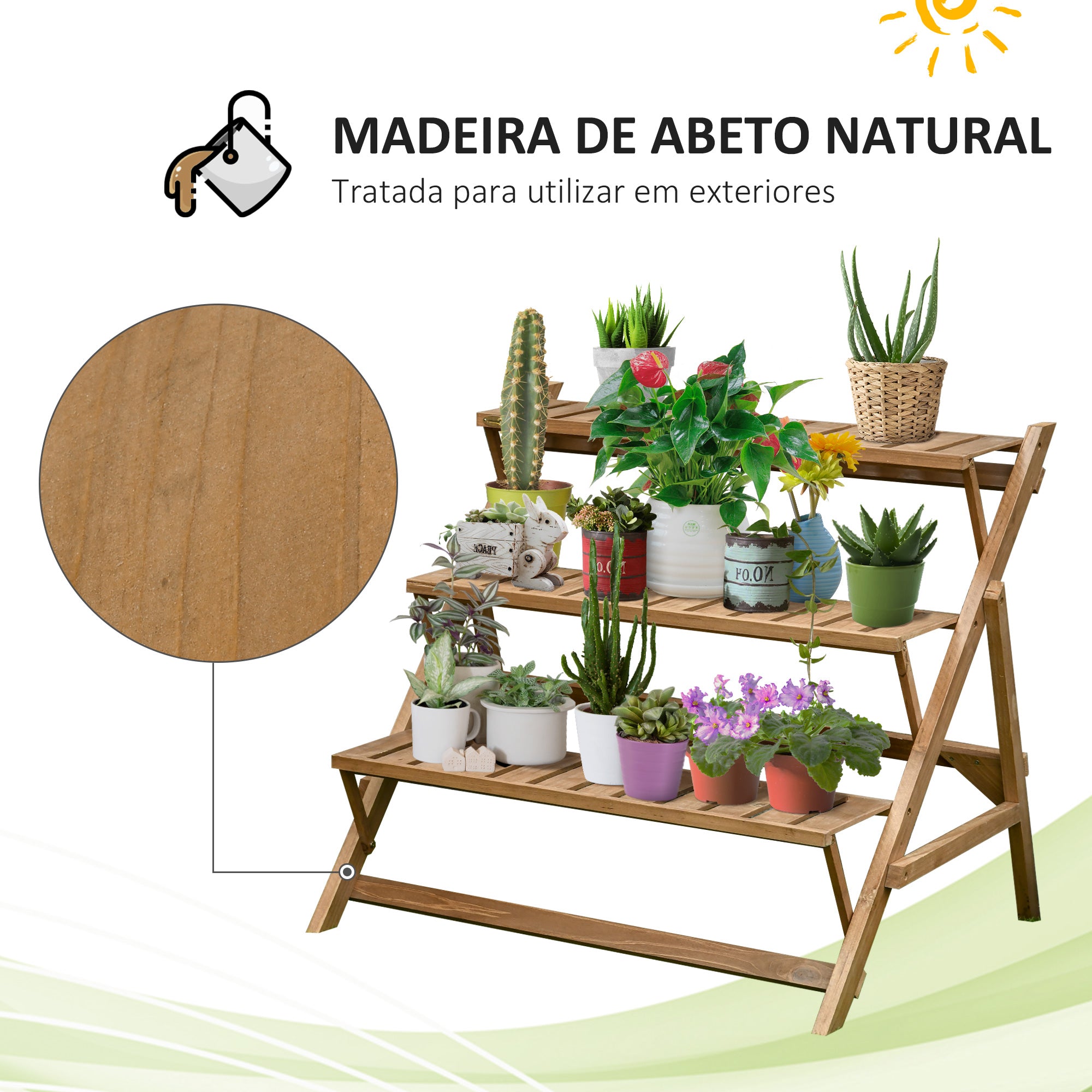 Suporte de Plantas em Forma de Escada – 101x83x88 cm – Marrom – Madeira de abeto