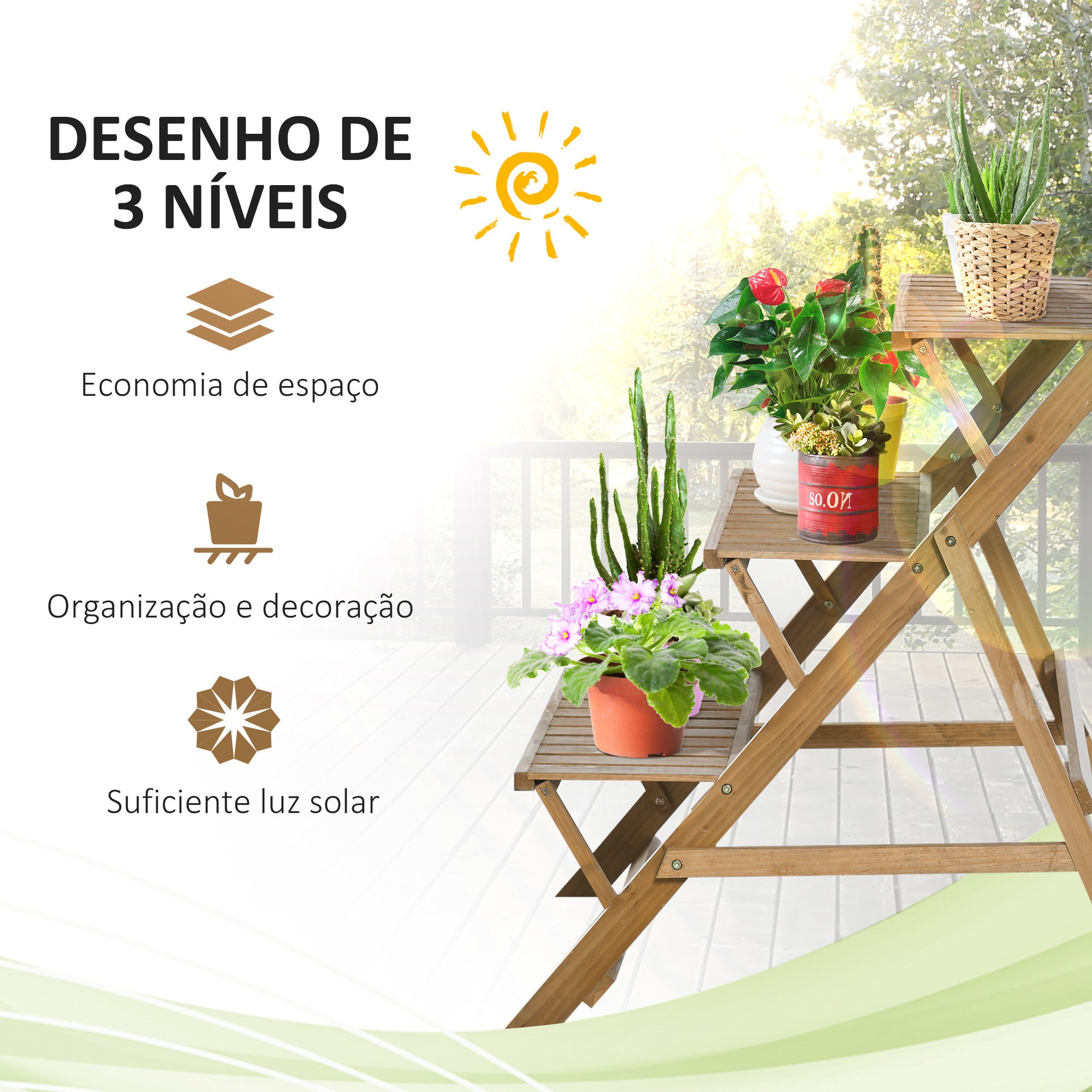 Suporte de Plantas em Forma de Escada – 101x83x88 cm – Marrom – Madeira de abeto