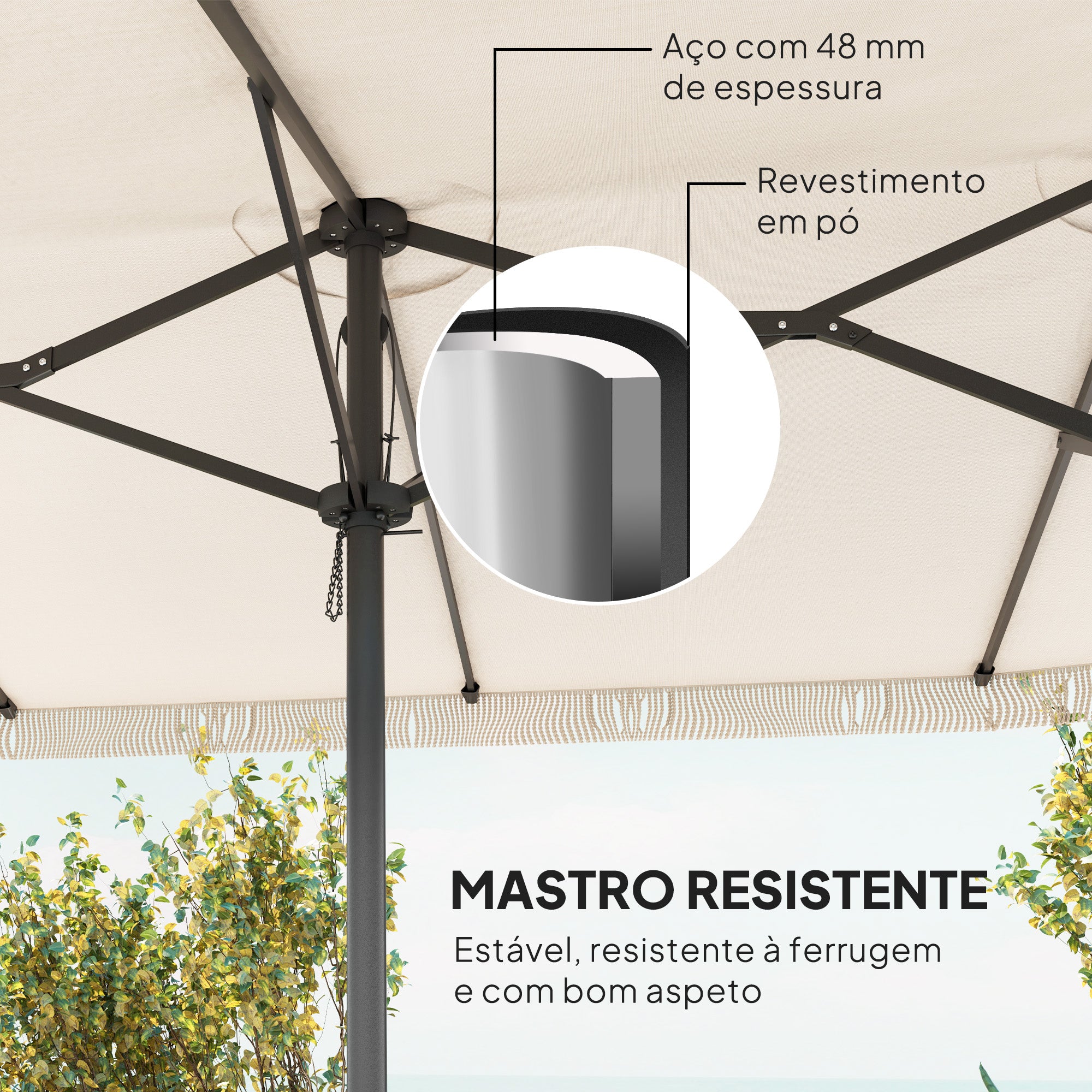 Chapéu de Sol Duplo 450x265x260 cm - Creme Branco