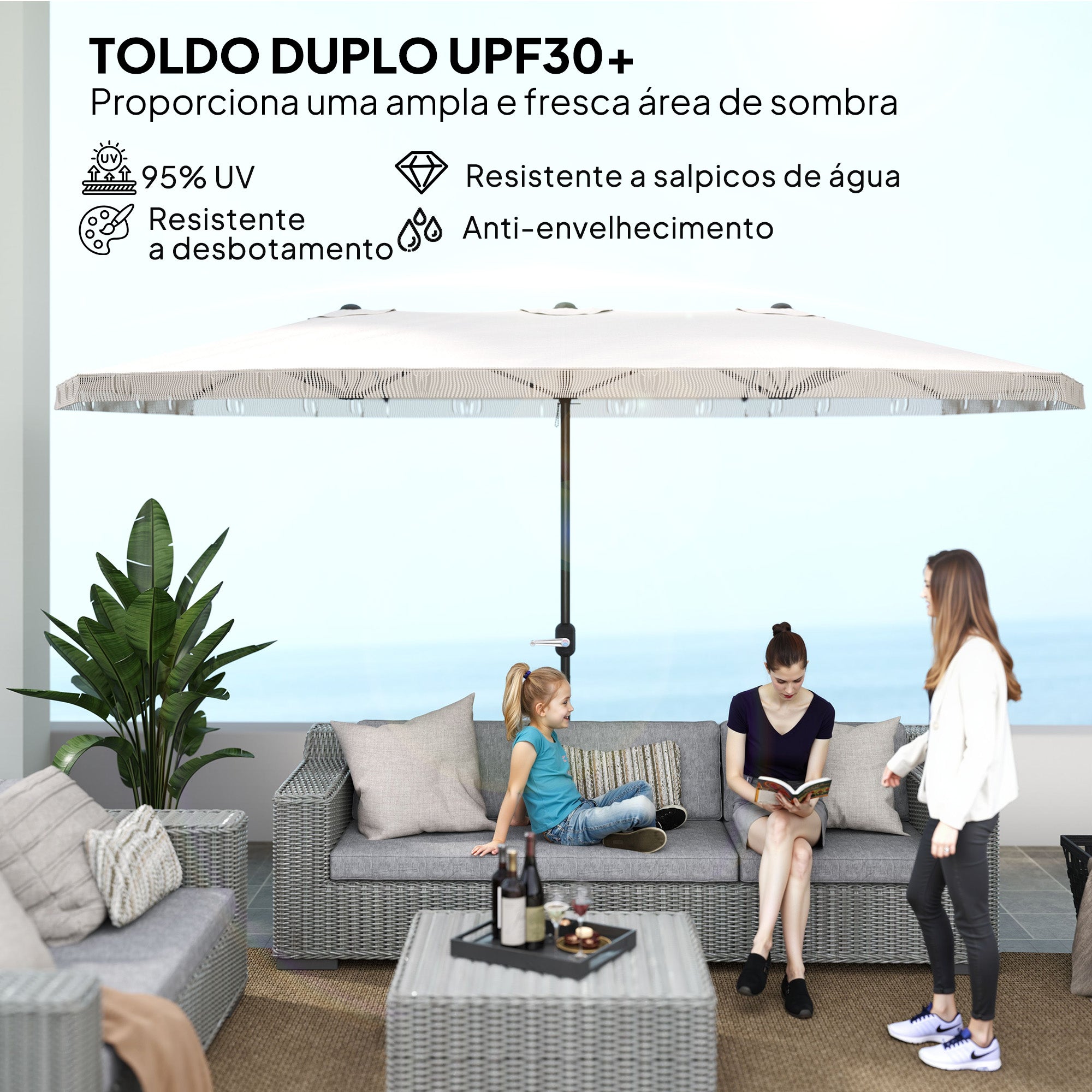 Chapéu de Sol Duplo 450x265x260 cm - Creme Branco