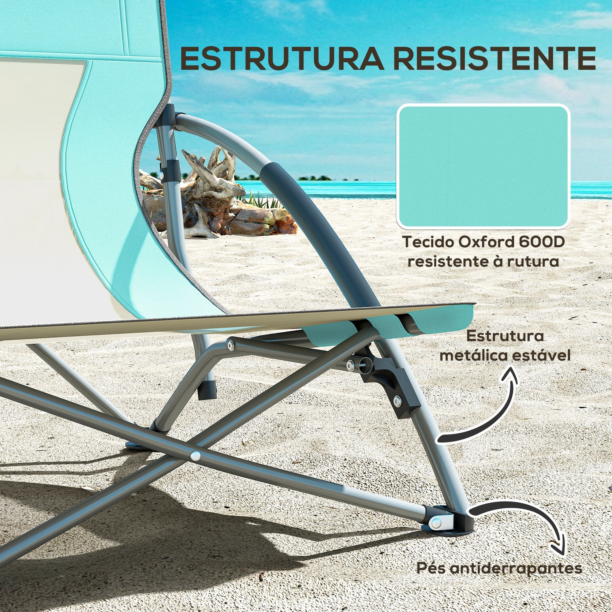 Conjunto de 2 Cadeiras de Praia Dobráveis Azul Claro 58x55x62 cm