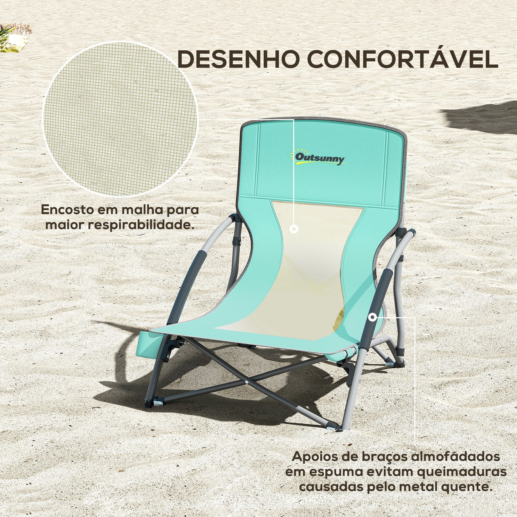 Conjunto de 2 Cadeiras de Praia Dobráveis Azul Claro 58x55x62 cm
