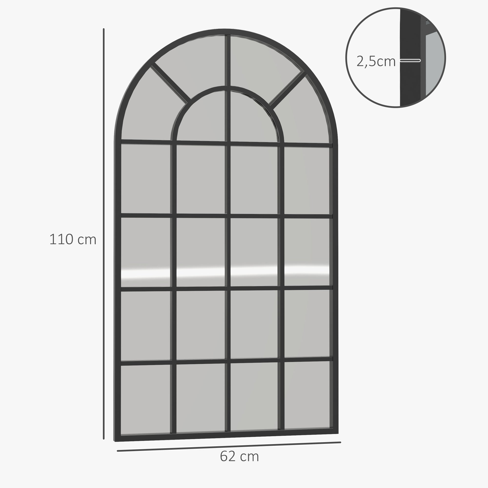Espelho de Parede 65x110 cm Preto - Decoração Moderna para Sala de Estar