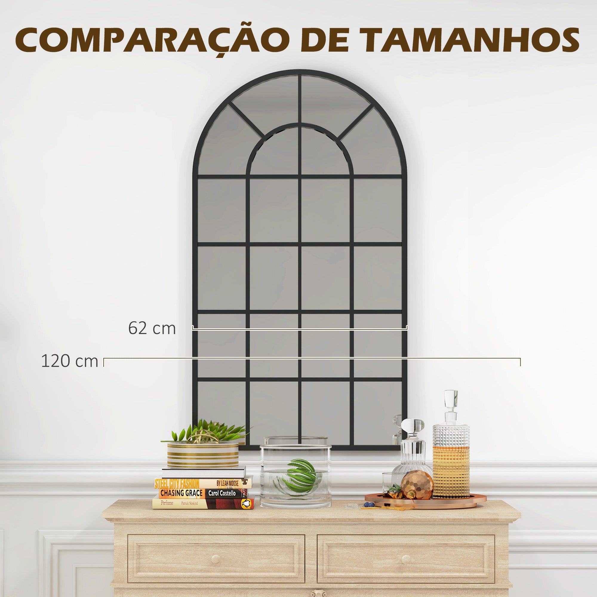 Espelho de Parede 65x110 cm Preto - Decoração Moderna para Sala de Estar