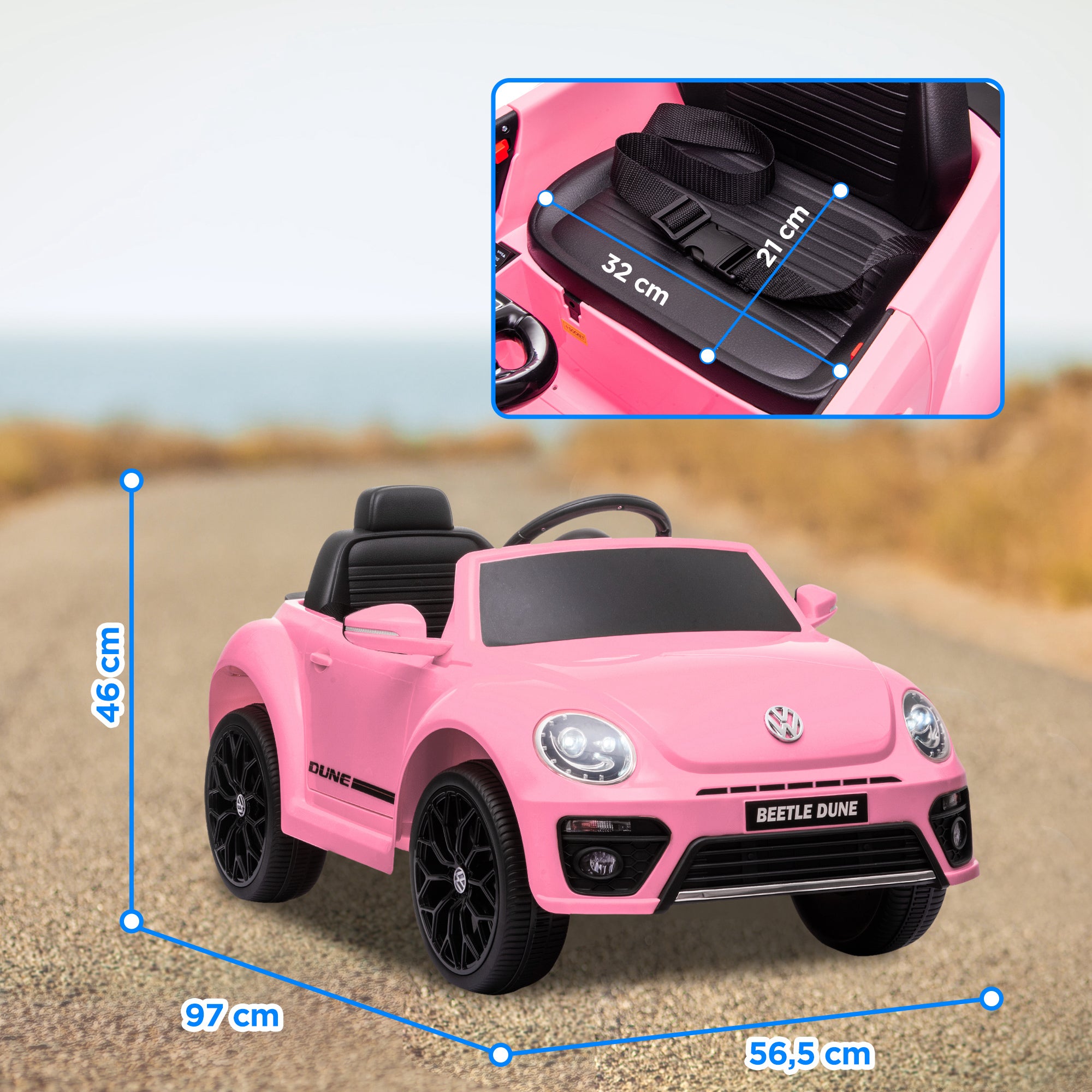 Carro Elétrico Infantil Rosa 97x56,5x46 cm - Licença Volkswagen Beetle