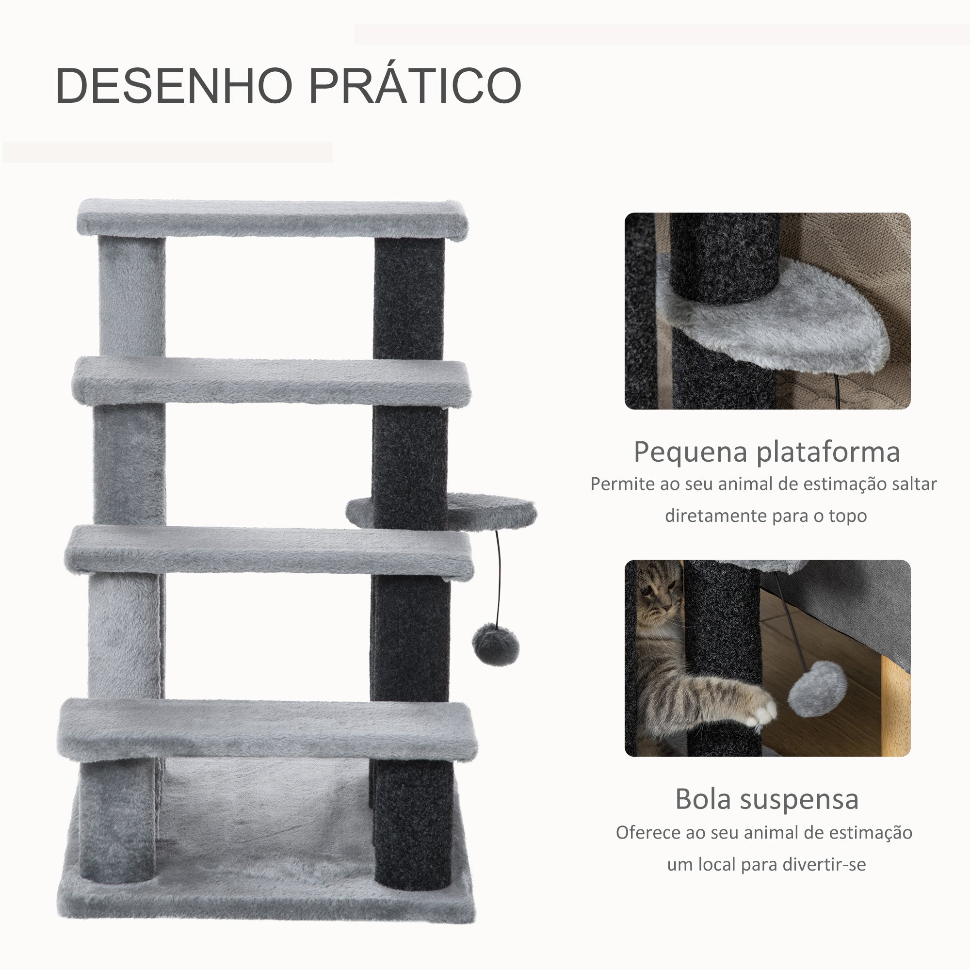 Escada para Animais de Estimação 45x40x68 cm Cinza