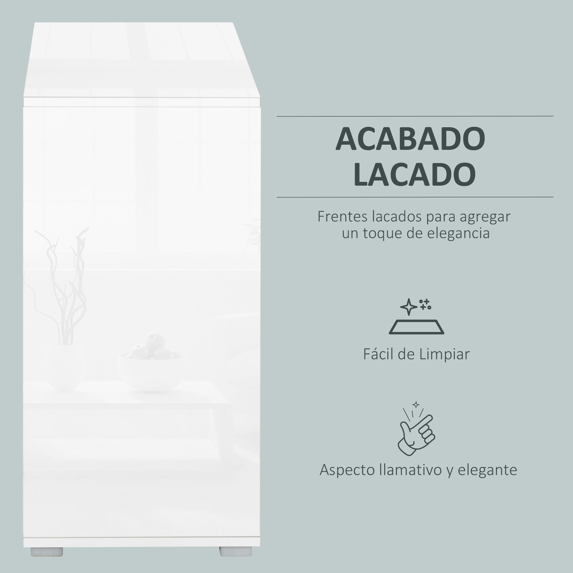 Aparador Auxiliar Cinza 79x36x74cm com 2 Portas, 2 Gavetas e Prateleira Ajustável