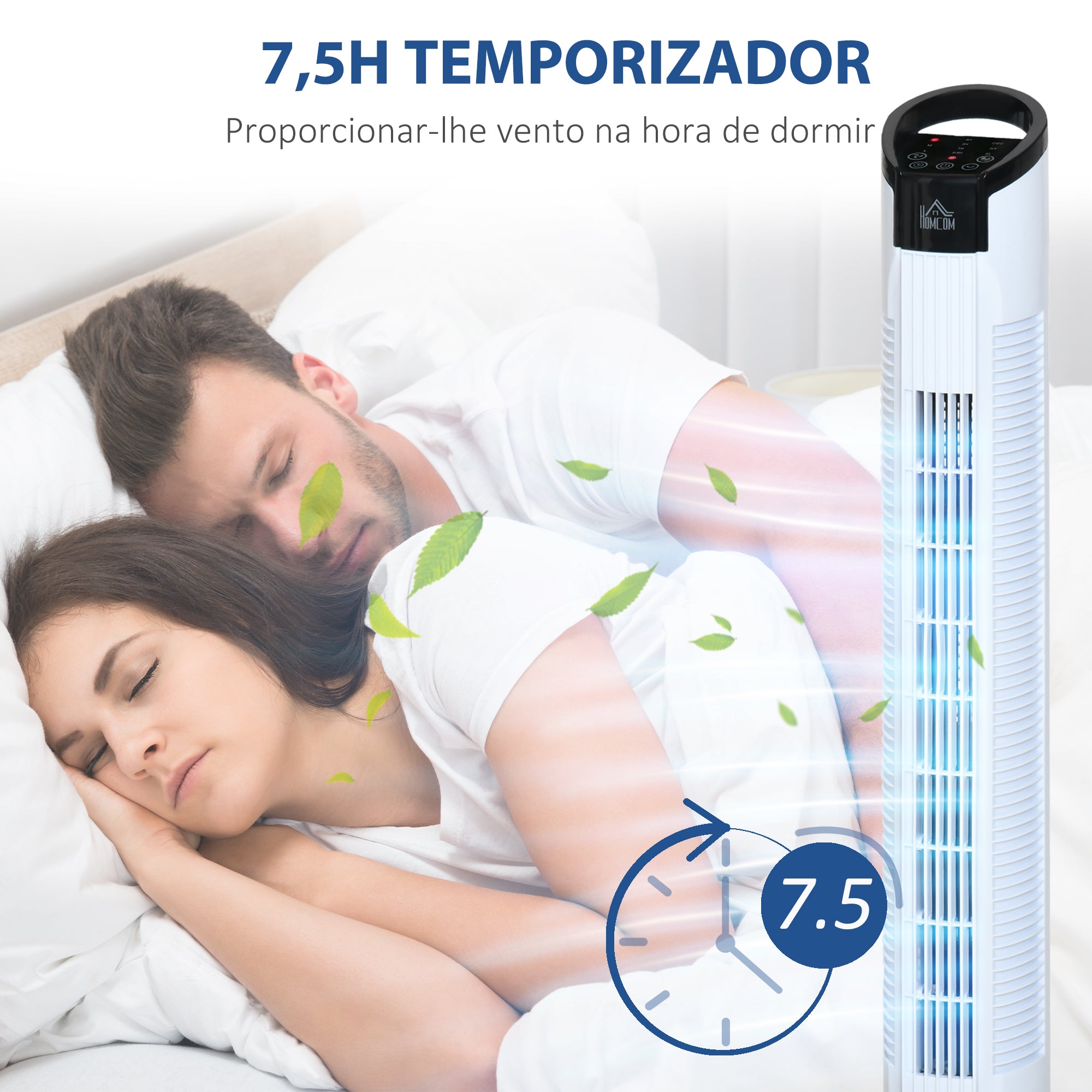 Ventoinha de Coluna Branca Ø20x78,5 cm - 3 Velocidades e Controlo Remoto