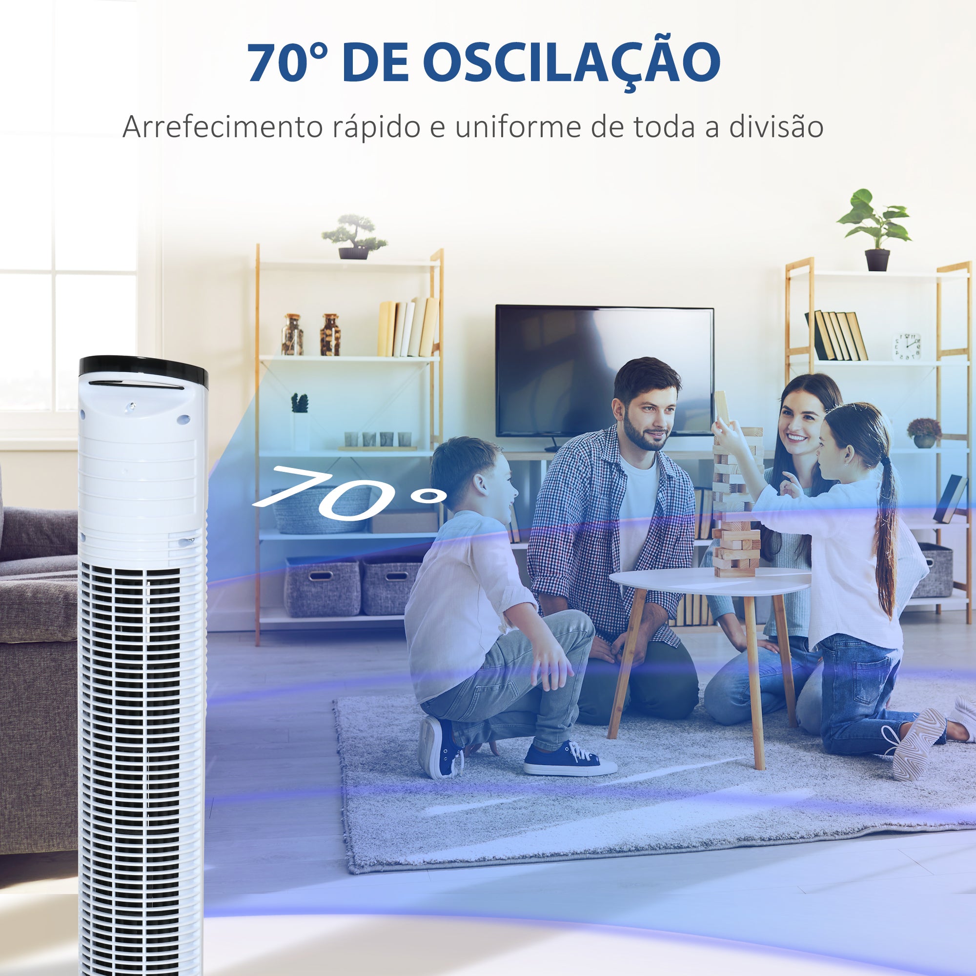 Ventoinha de Coluna Branca Ø20x78,5 cm - 3 Velocidades e Controlo Remoto