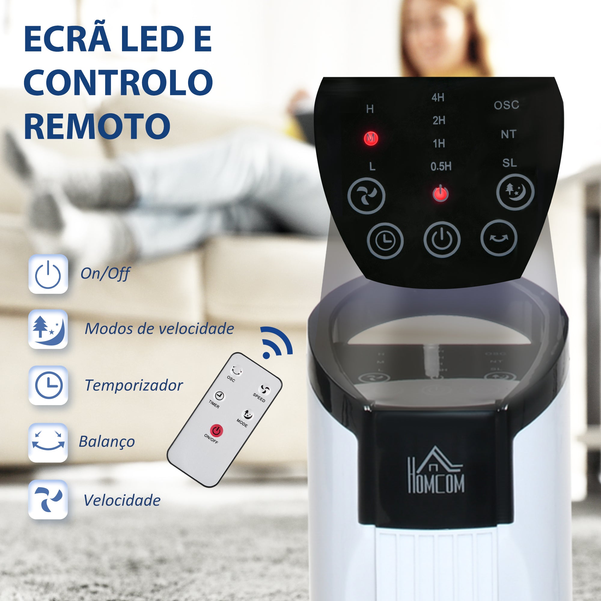 Ventoinha de Coluna Branca Ø20x78,5 cm - 3 Velocidades e Controlo Remoto