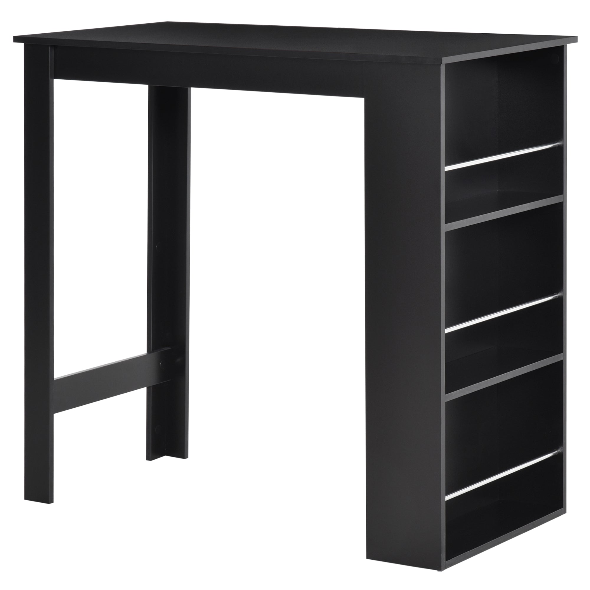 Mesa de Bar de Bistrô com 3 Prateleiras - 112x57x106cm - Preto