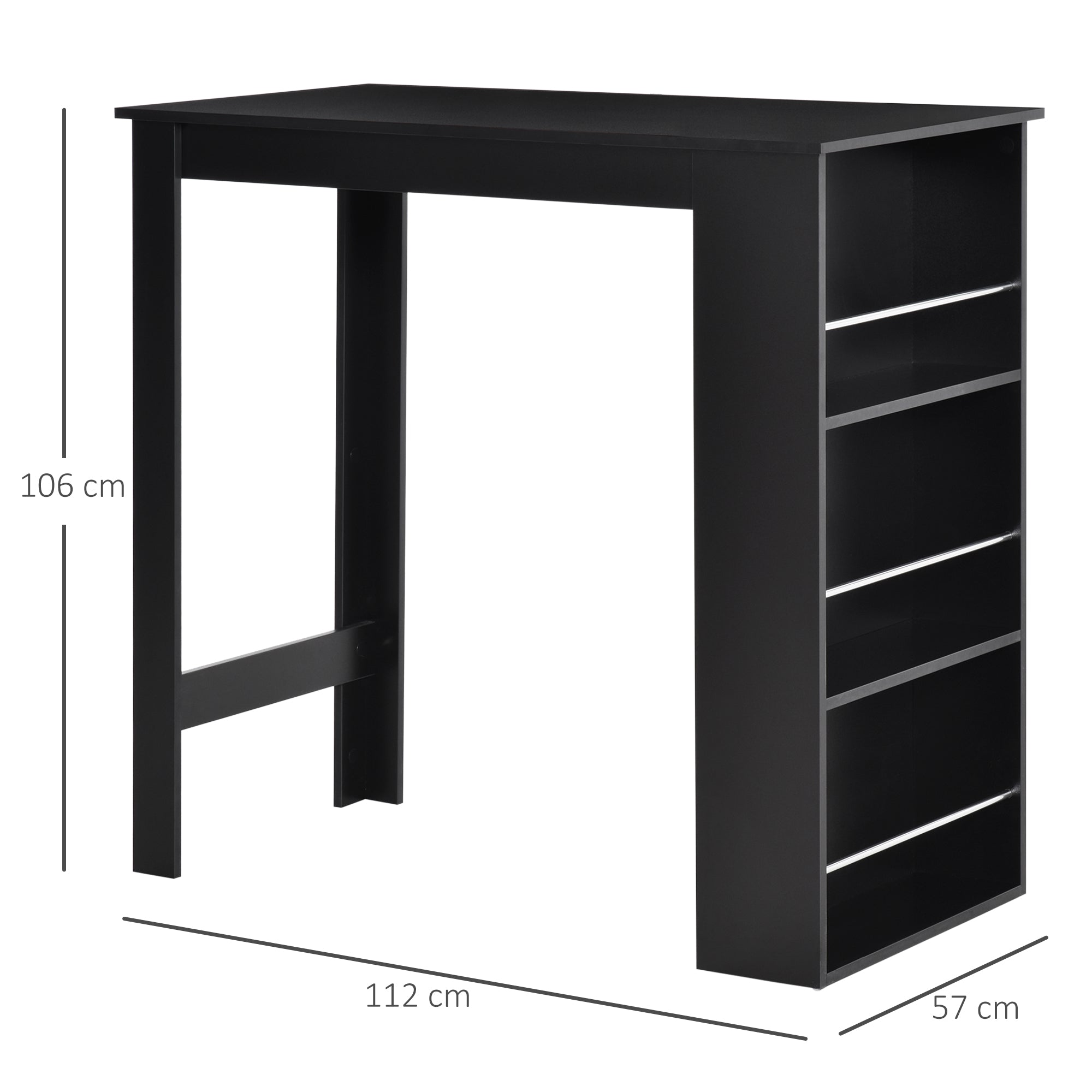 Mesa de Bar de Bistrô com 3 Prateleiras - 112x57x106cm - Preto