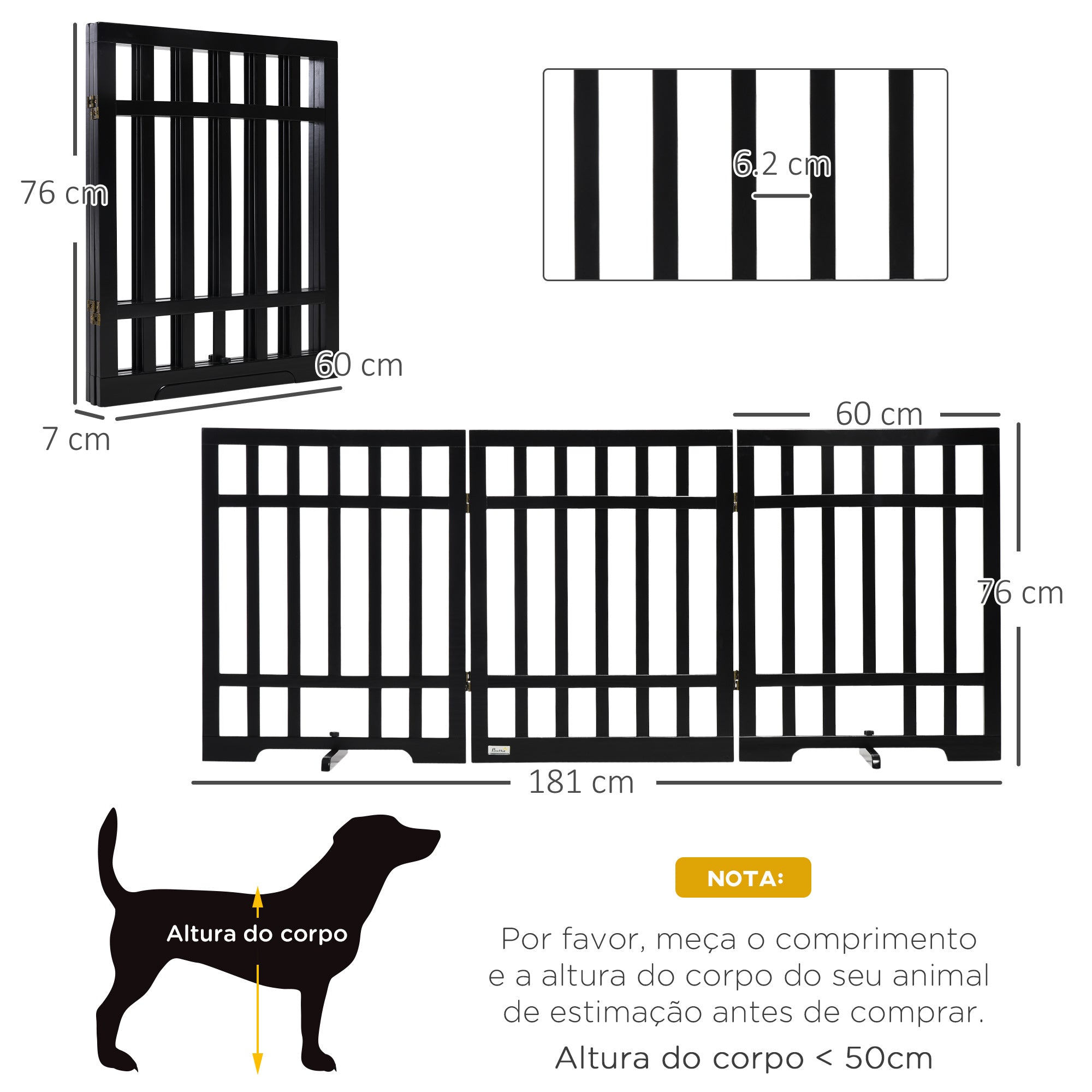 Barreira de Segurança Dobrável para Cães 181x35x76cm - Cor Preto