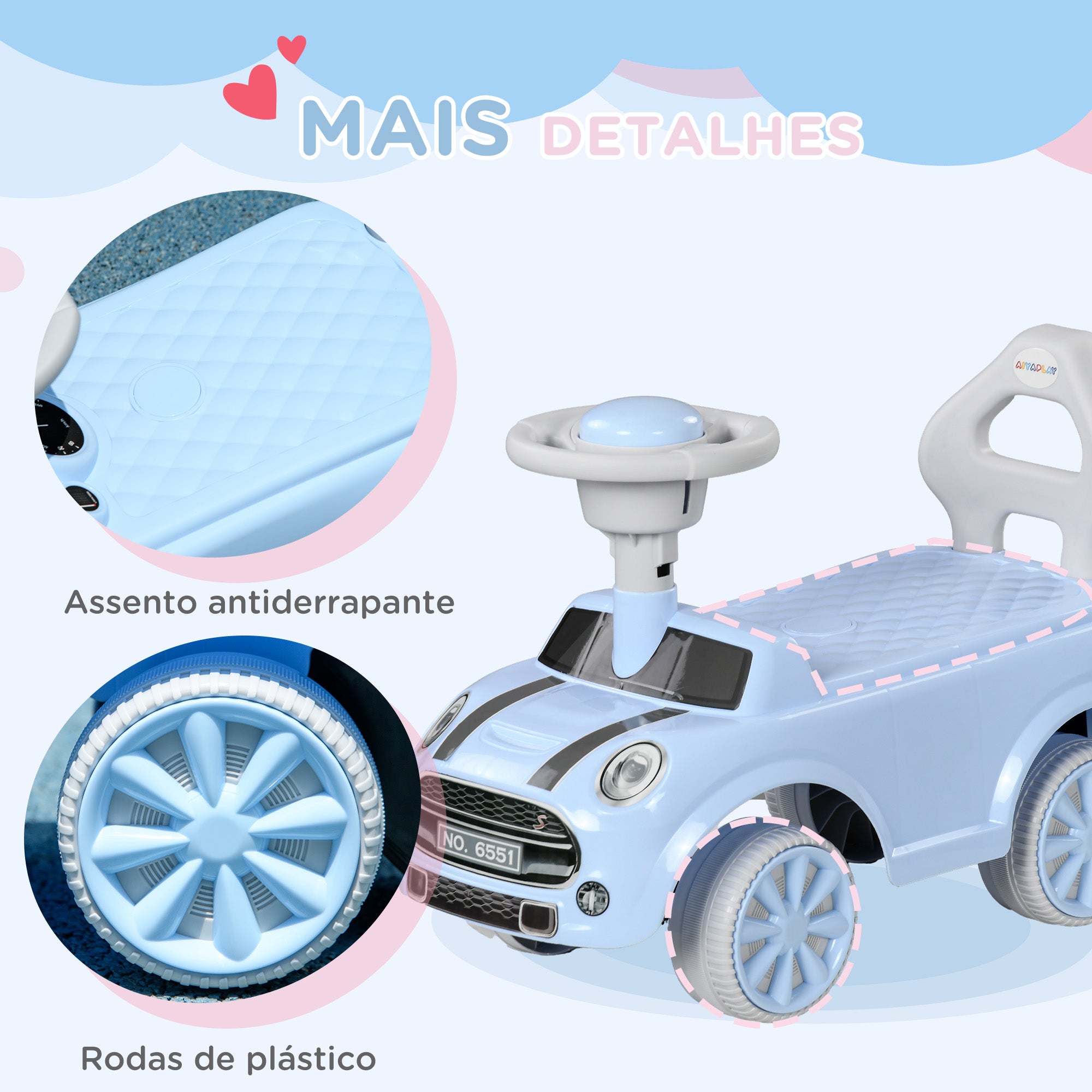 Carro Andador para Bebés Azul Claro 53x25x35 cm