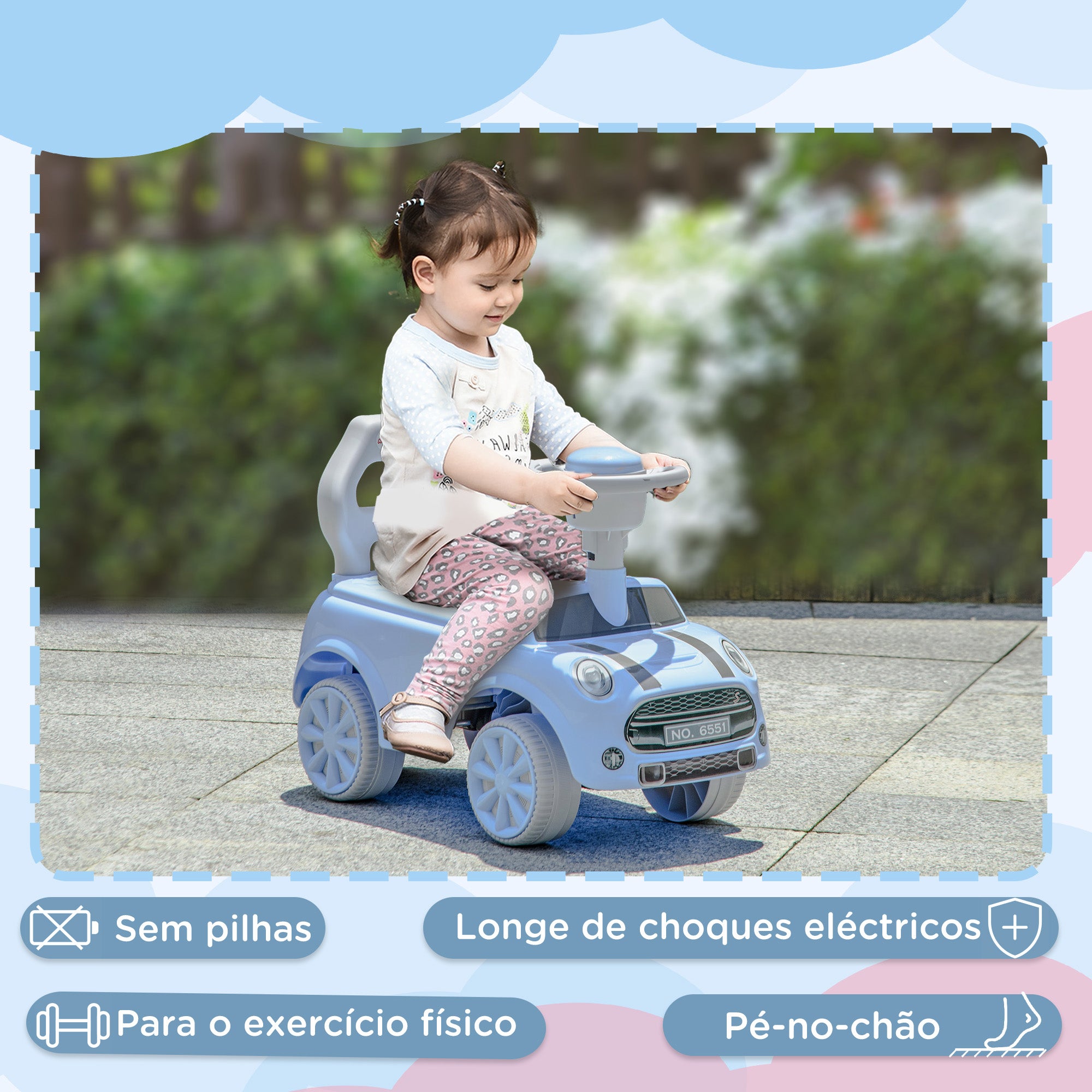 Carro Andador para Bebés Azul Claro 53x25x35 cm