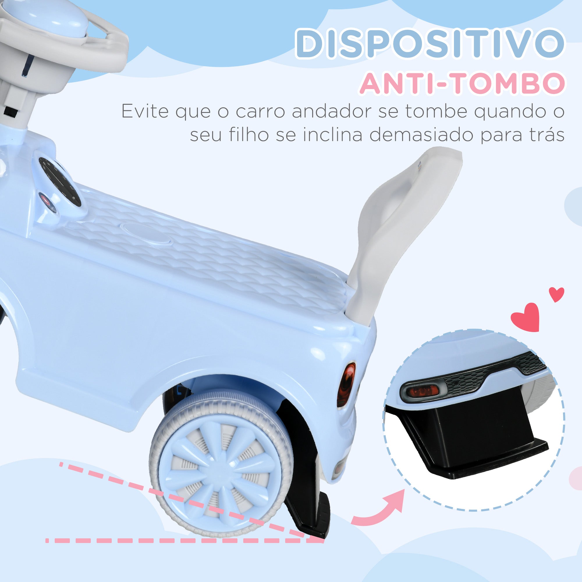 Carro Andador para Bebés Azul Claro 53x25x35 cm