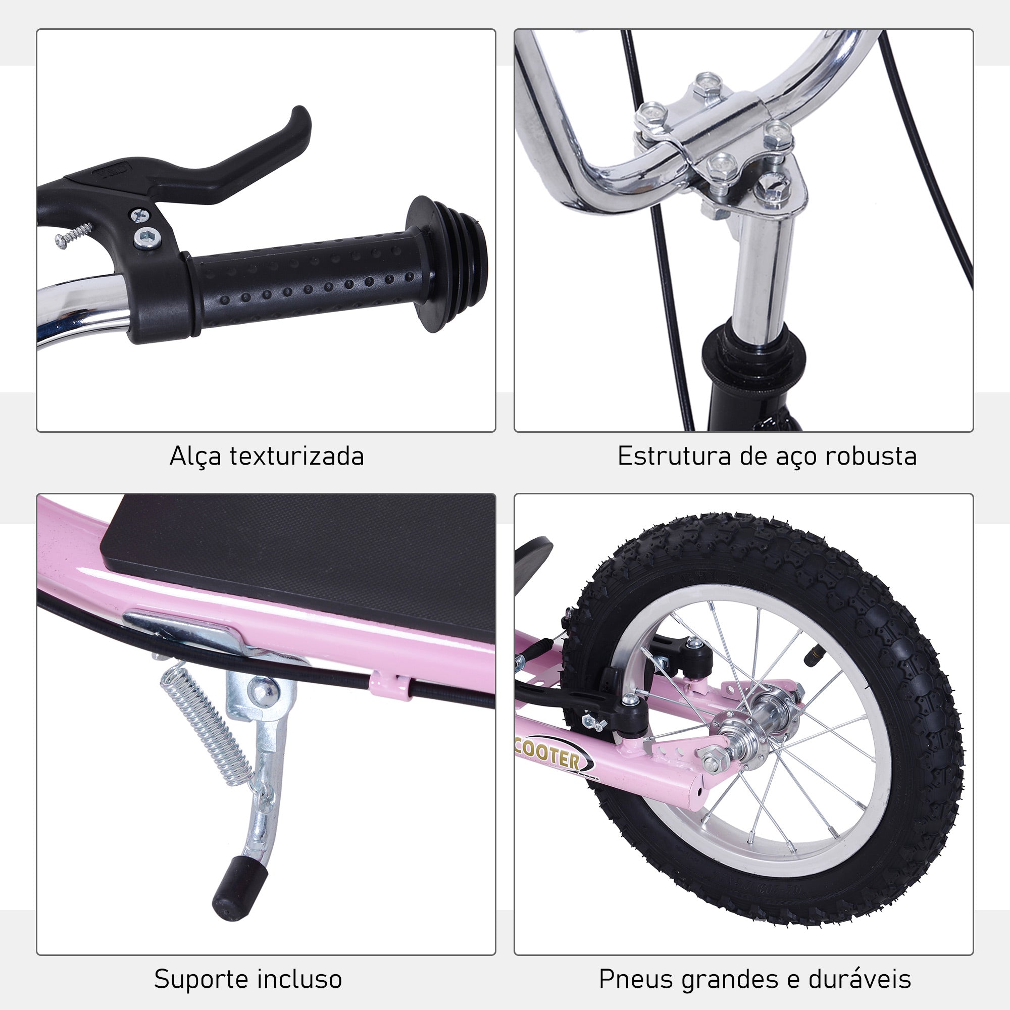 Trotinete para Crianças acima de 5 anos com 2 Rodas Grandes e Duplo Freio - 125x58x100 cm - Rosa