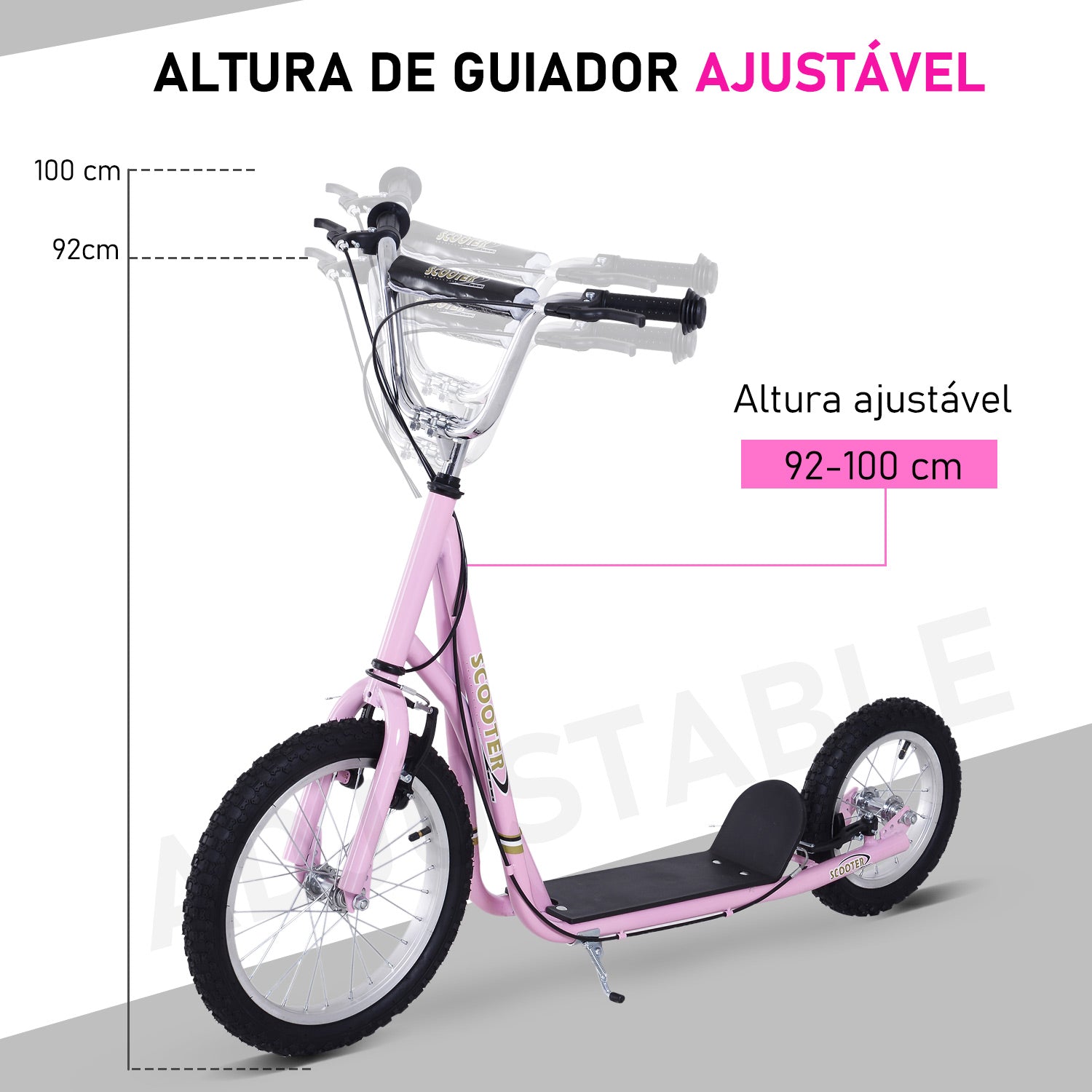 Trotinete para Crianças acima de 5 anos com 2 Rodas Grandes e Duplo Freio - 125x58x100 cm - Rosa