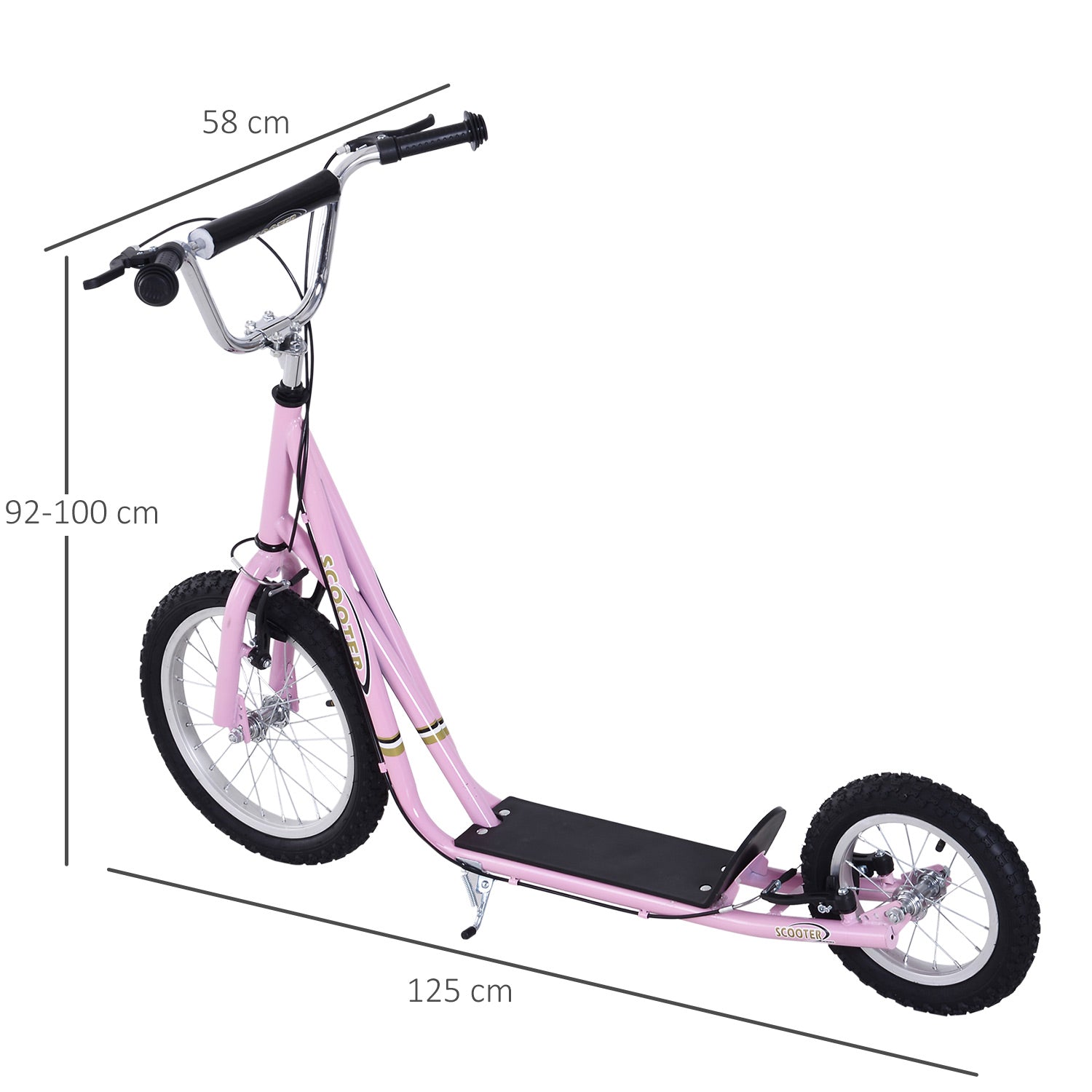 Trotinete para Crianças acima de 5 anos com 2 Rodas Grandes e Duplo Freio - 125x58x100 cm - Rosa