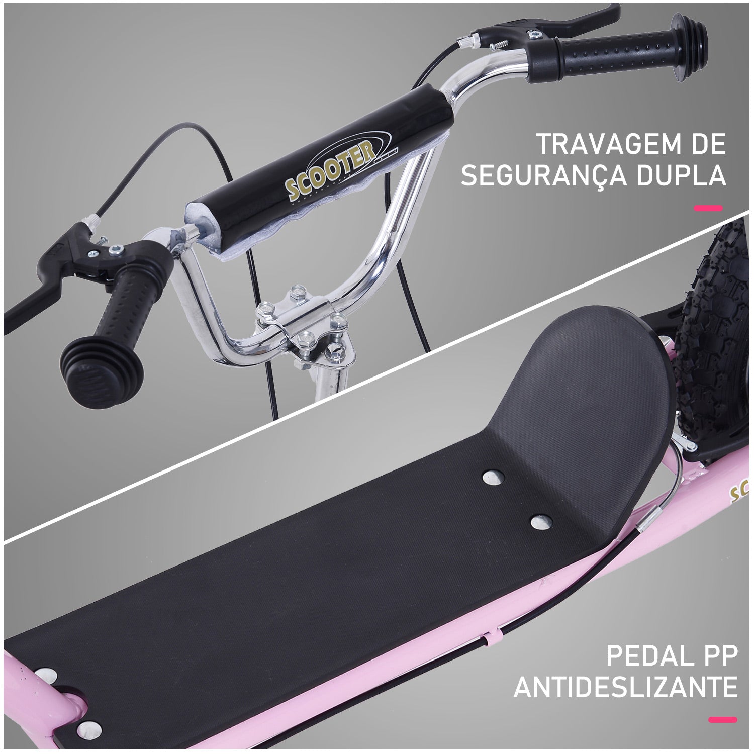 Trotinete para Crianças acima de 5 anos com 2 Rodas Grandes e Duplo Freio - 125x58x100 cm - Rosa