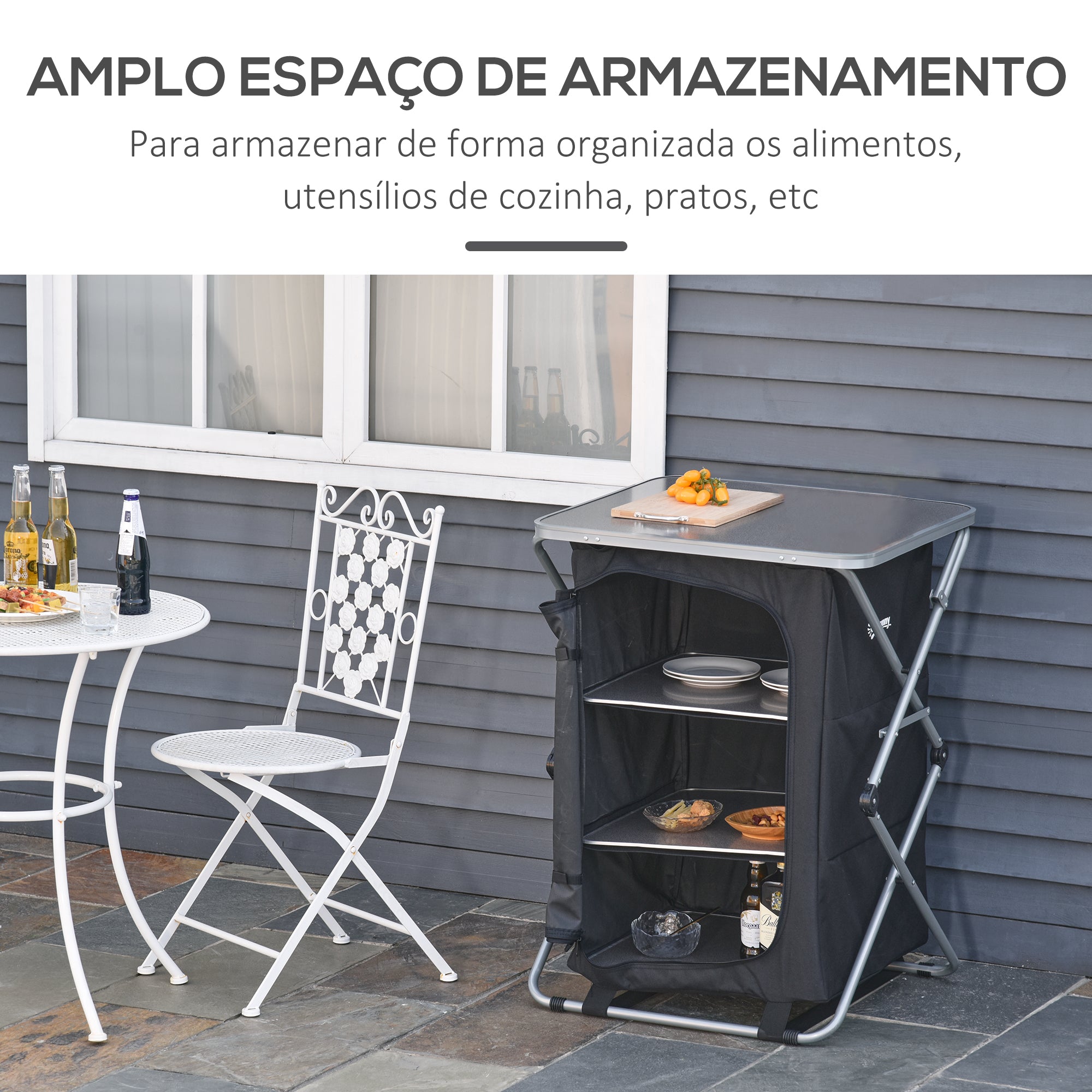 Armário de Cozinha de Acampamento Dobrável 65x58x93 cm Preto