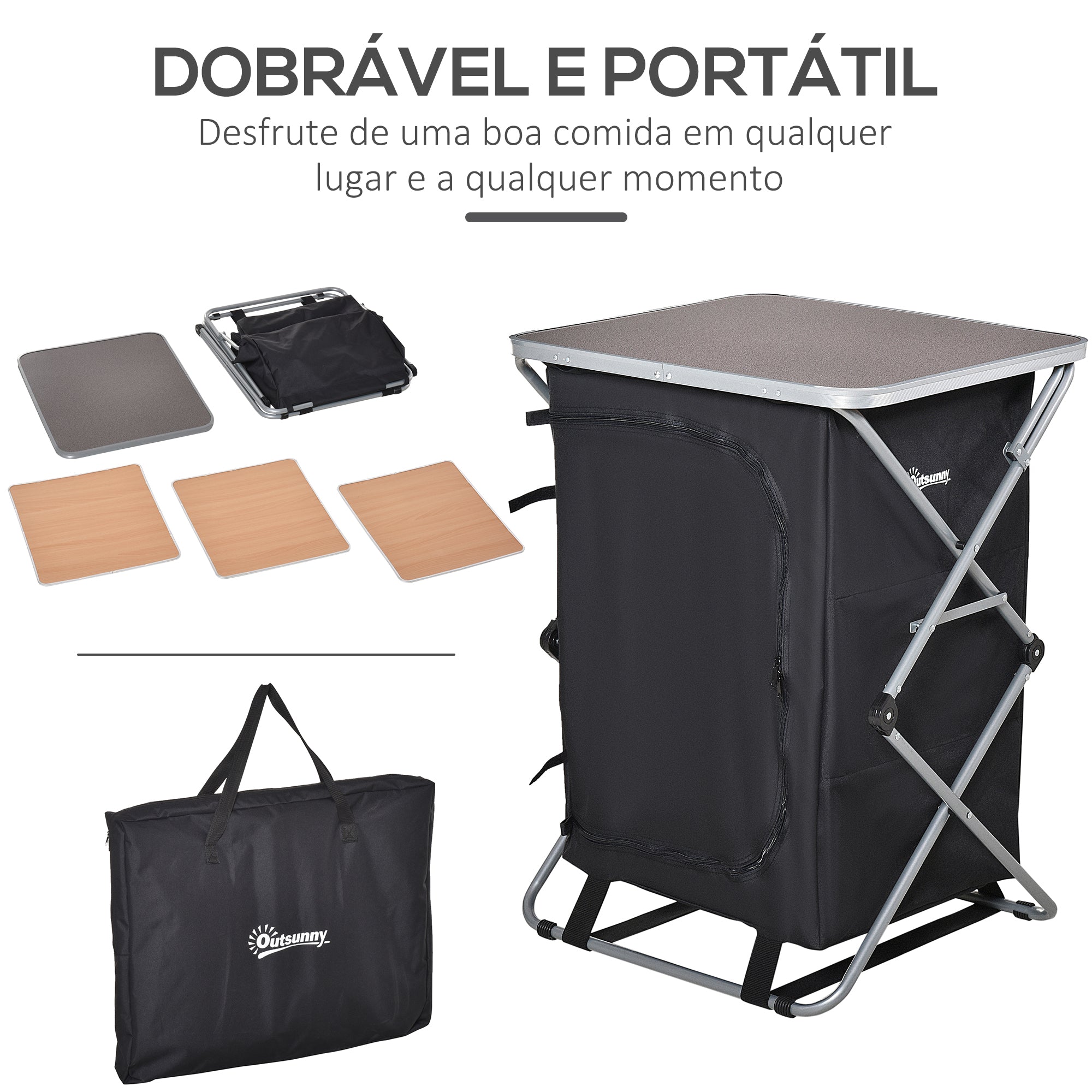 Armário de Cozinha de Acampamento Dobrável 65x58x93 cm Preto