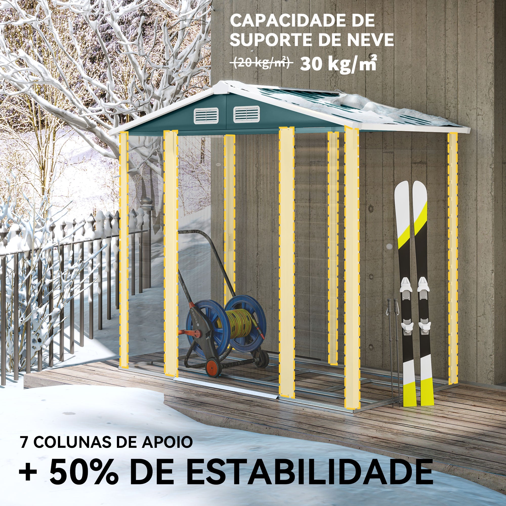 Abrigo de Jardim Exterior Verde Escuro 213x120x166/194 cm