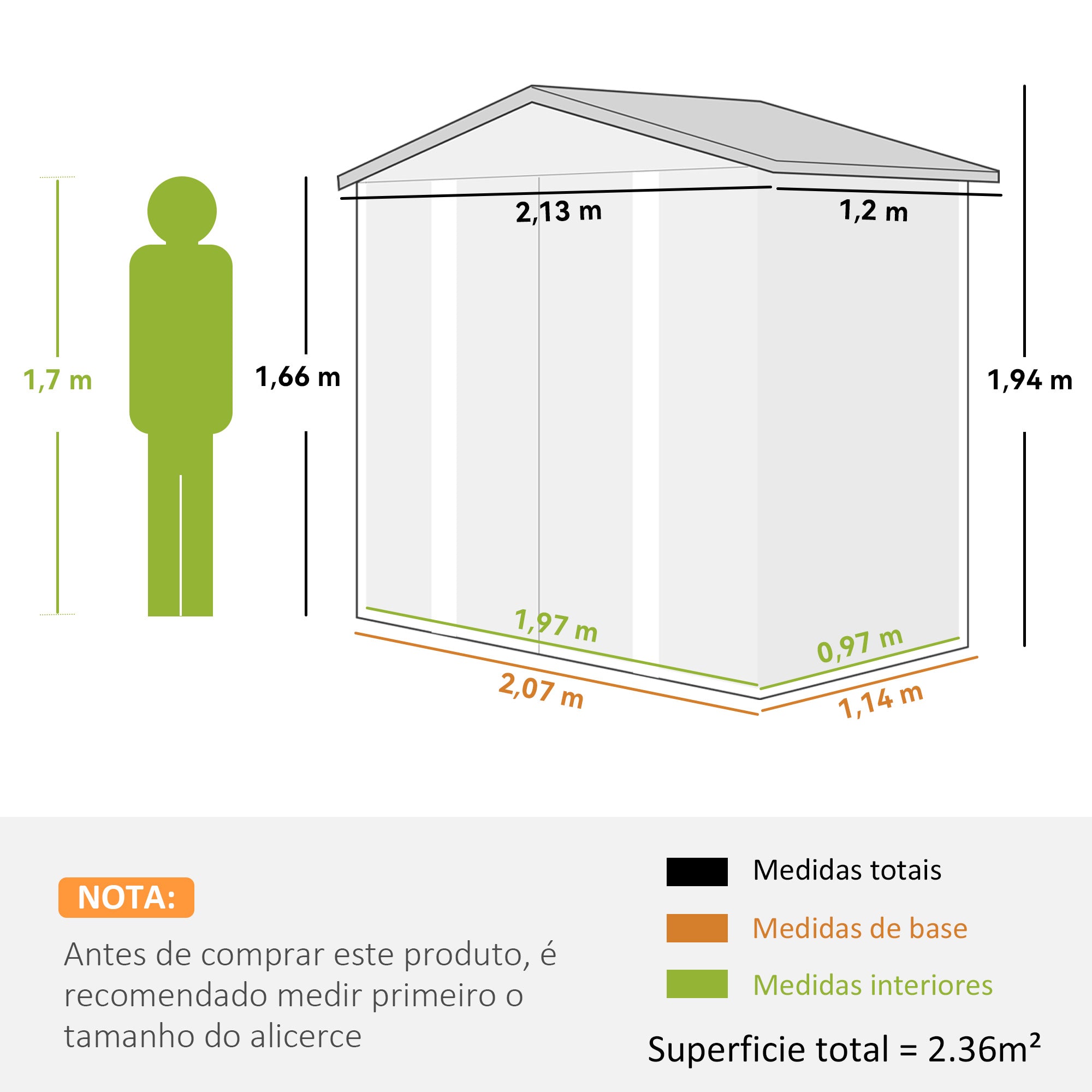 Abrigo de Jardim Exterior Verde Escuro 213x120x166/194 cm
