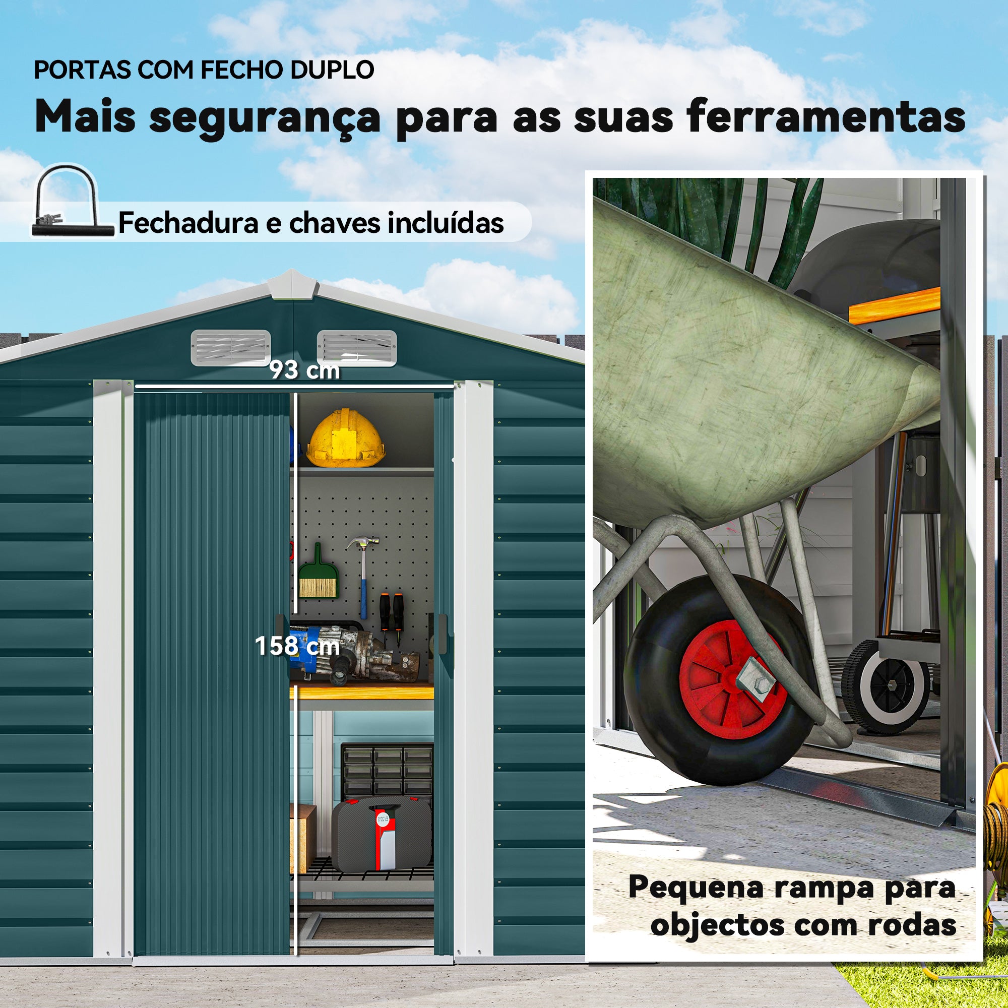 Abrigo de Jardim Exterior Verde Escuro 213x120x166/194 cm