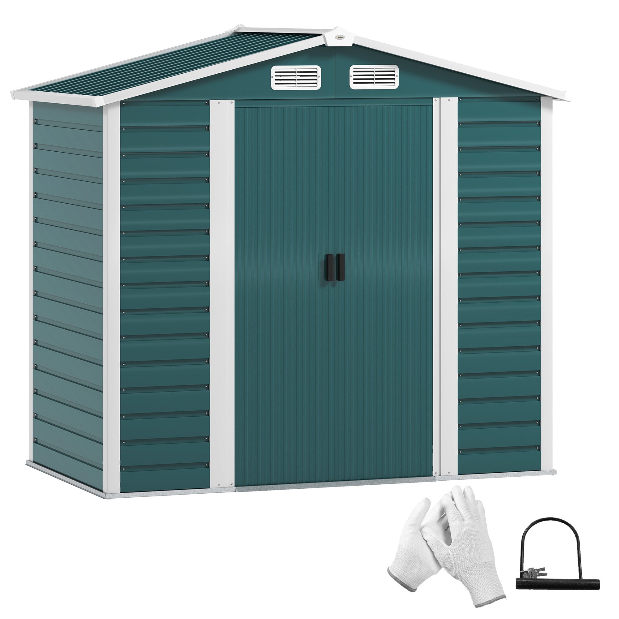 Abrigo de Jardim Exterior Verde Escuro 213x120x166/194 cm